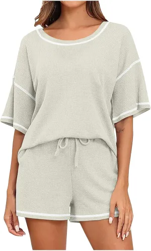 Akklian Pajama Sets for Women 2 Piece soft Knit Lounge Set Sweatsuit Set Comfy Loungewear Matching Outfits Set with Pockets