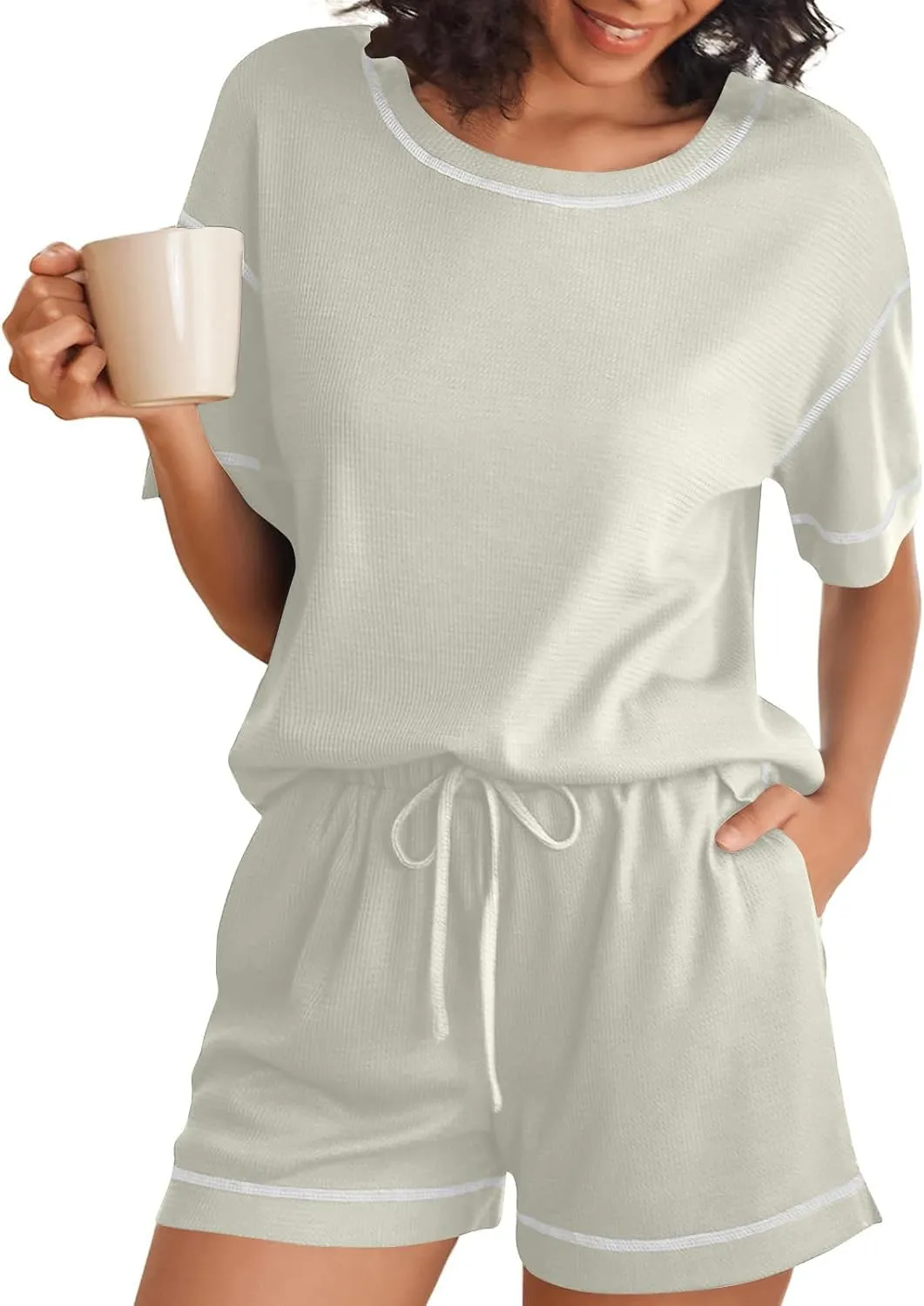 Akklian Pajama Sets for Women 2 Piece soft Knit Lounge Set Sweatsuit Set Comfy Loungewear Matching Outfits Set with Pockets