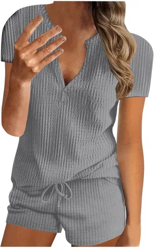 Akklian Pajamas Set for Women Plus Size soft Knit Lounge Set 2 Piece Sleeveless Top and Shorts Loungewear Sets with Pockets