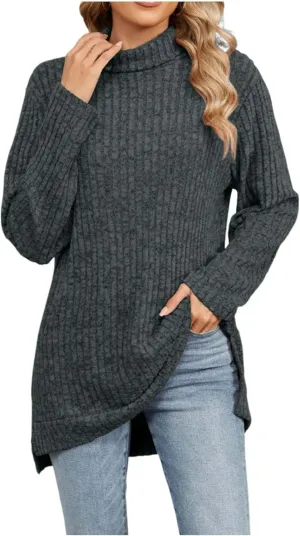Akklian Trendy Oversized Turtleneck Sweater for Women Long Knitted Cozy Pullover Sweaters Tops 2024 Fall Winter Tunic Tops