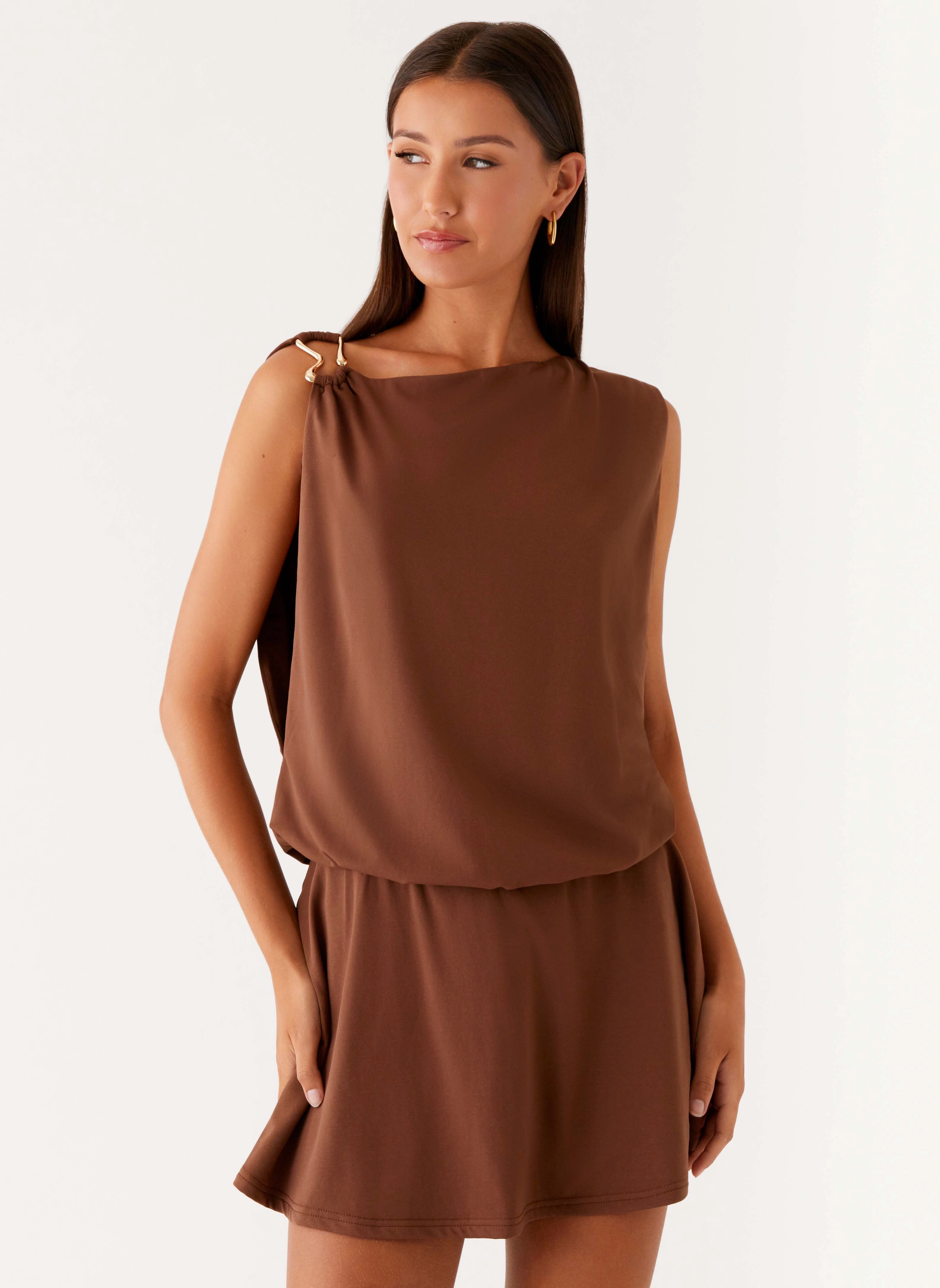 Effortless Fit Design Soft Mesh Ala Mini Dress - Chocolate