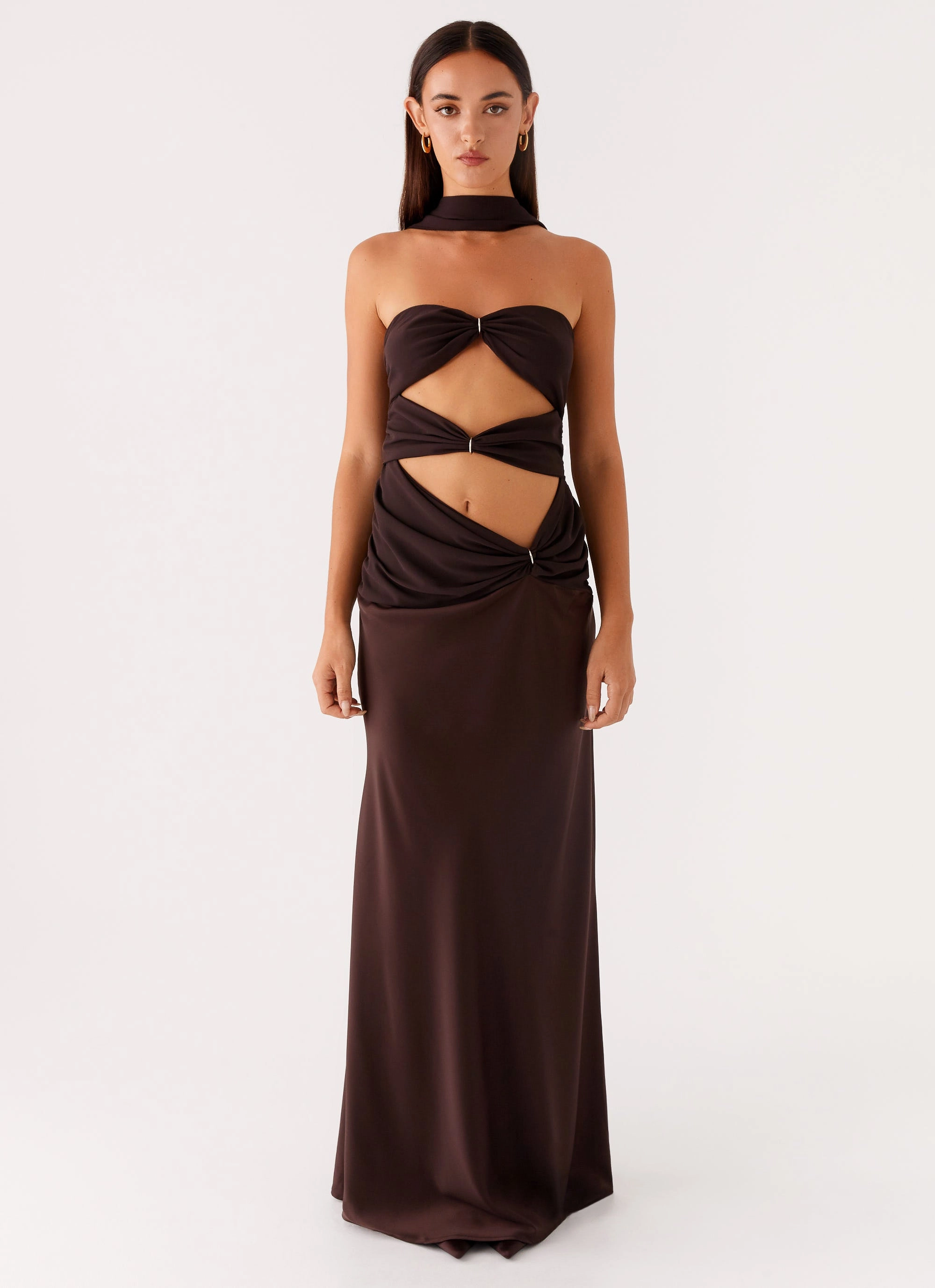 Casual Look Alaine Scarf Maxi Dress - Dark Chocolate