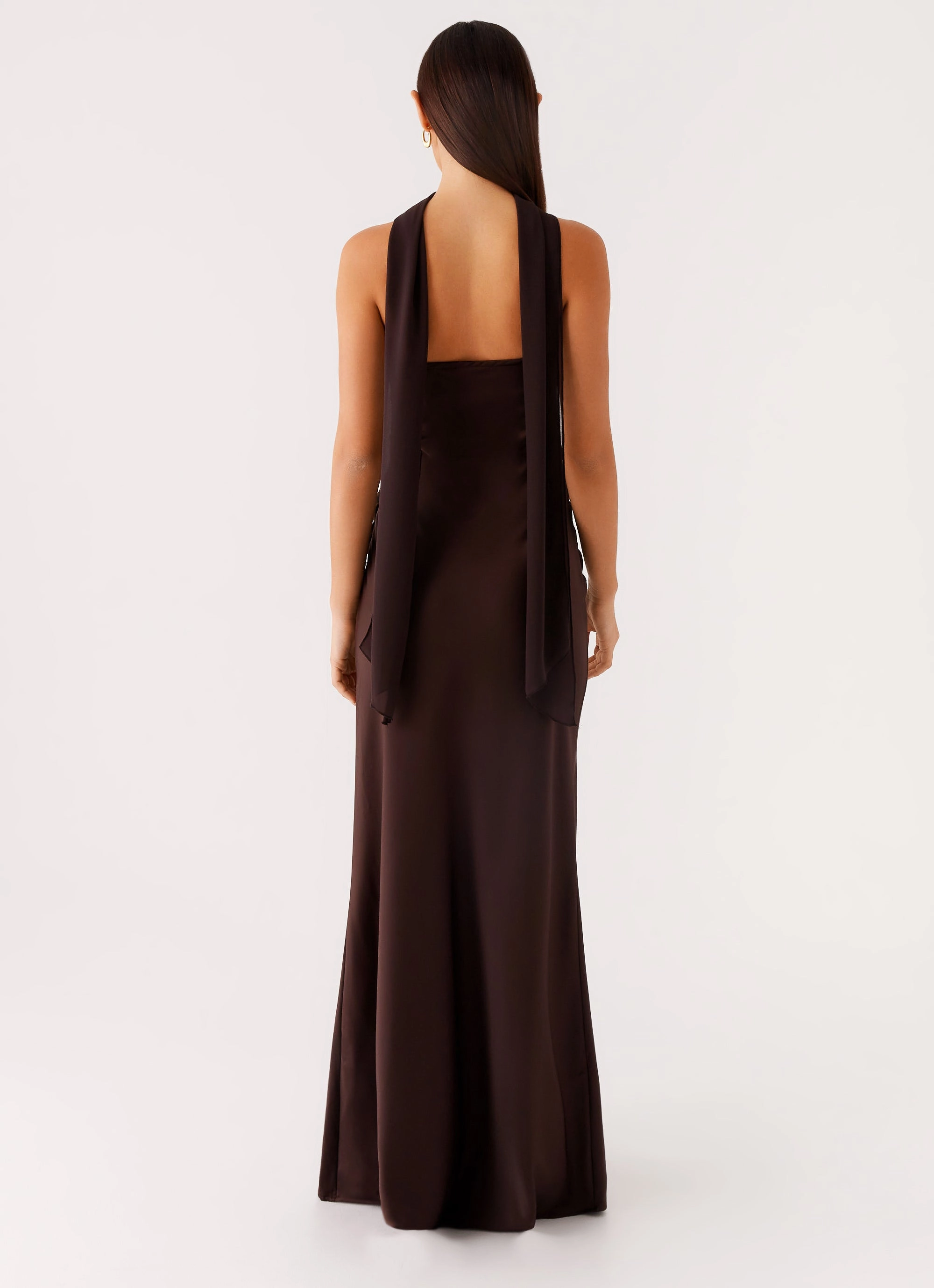 Alaine Scarf Maxi Dress - Dark Chocolate Shine Dressy