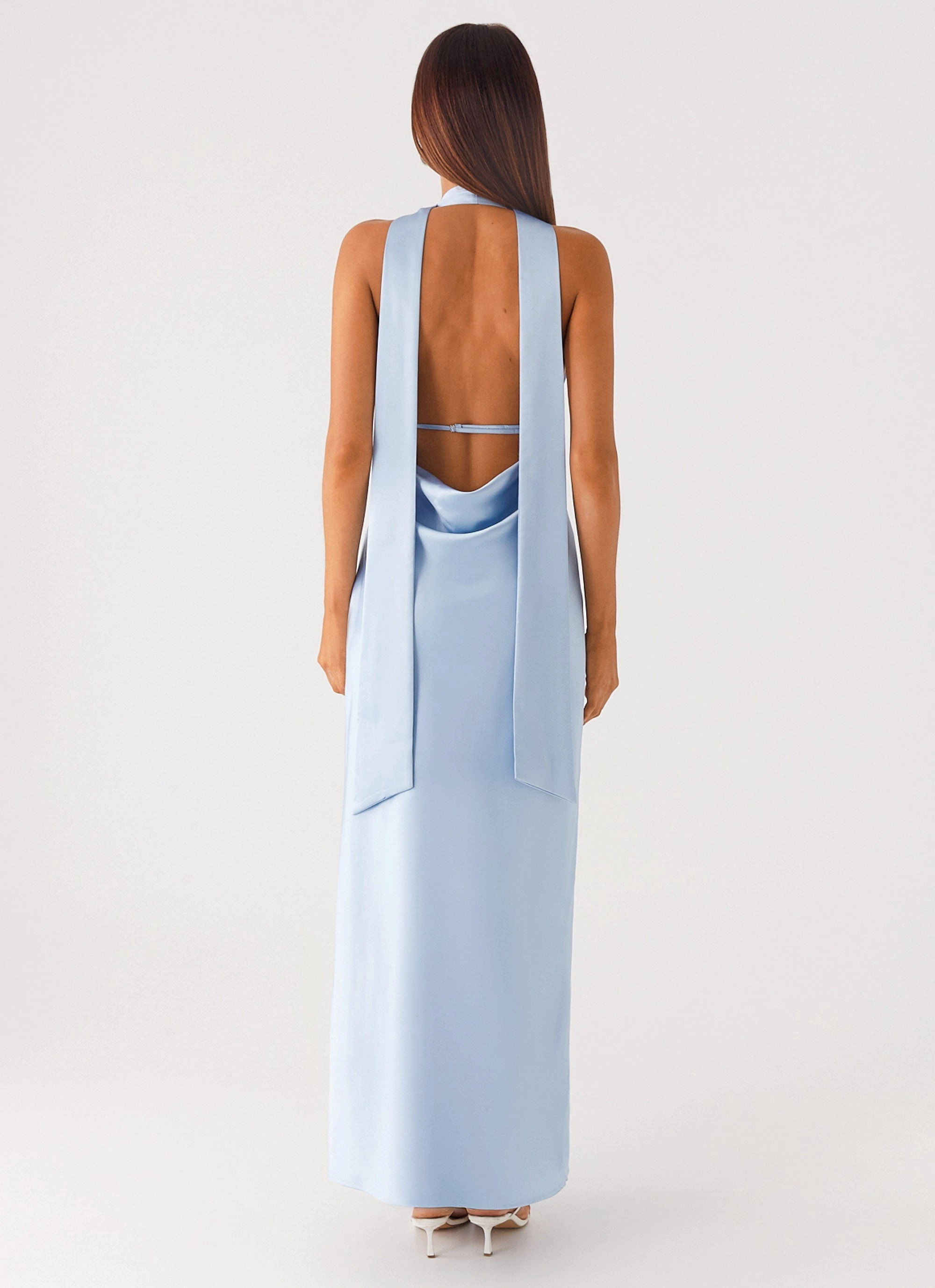 Layered Movement Relaxed Line Alicia Satin Halter Maxi Dress - Baby Blue
