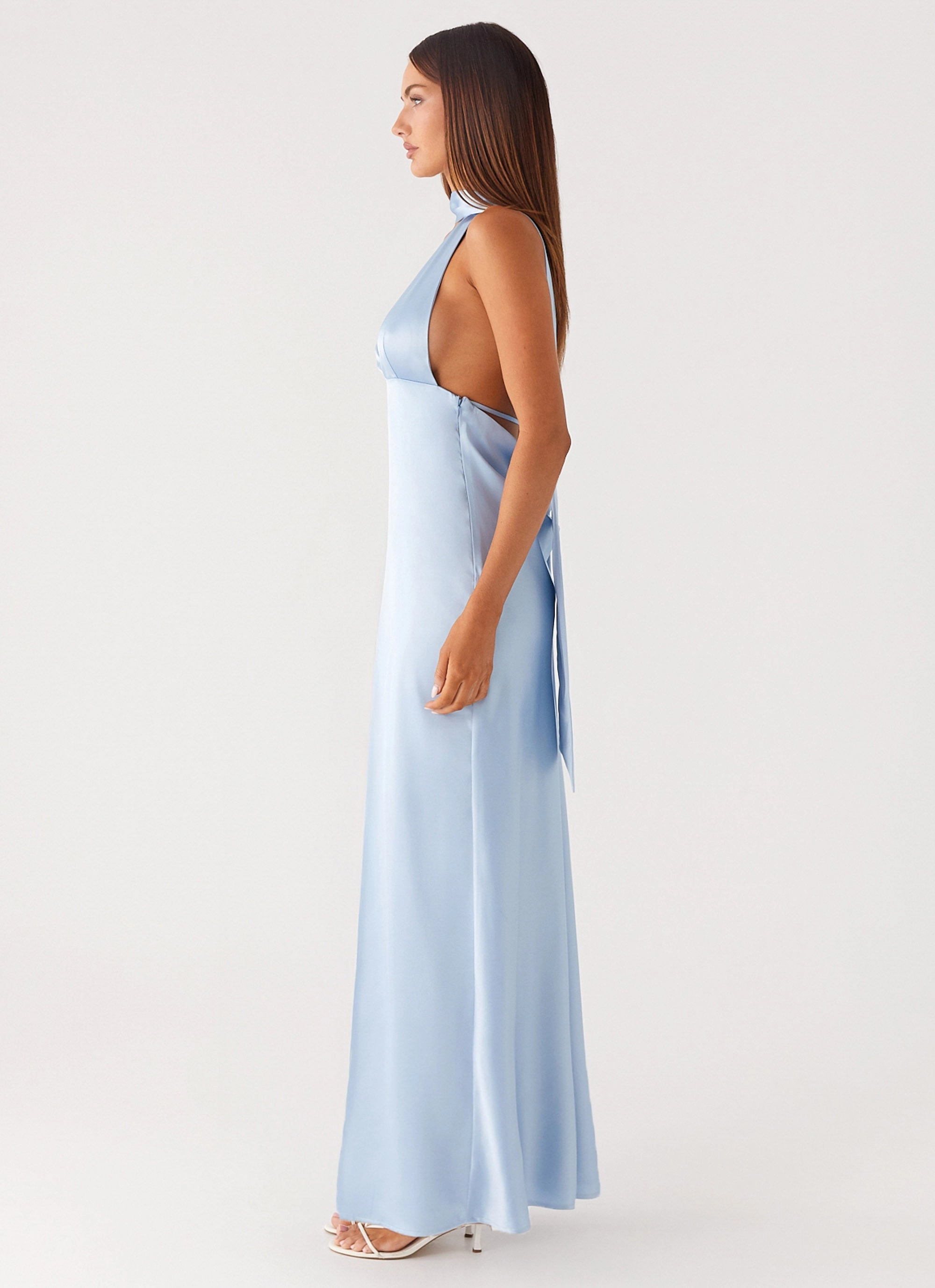 Alicia Satin Halter Maxi Dress - Baby Blue Flattering and Chic Evening Look