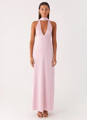 Alicia Satin Halter Maxi Dress - Baby Pink Soft Outfit