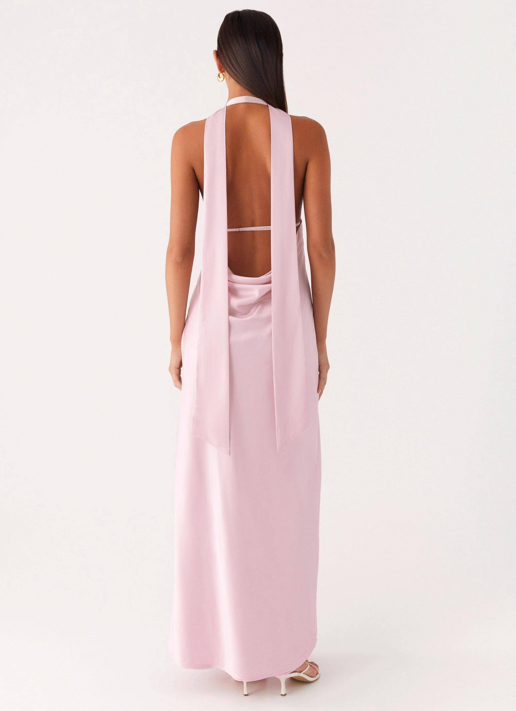 Alicia Satin Halter Maxi Dress - Baby Pink Chilly Day Wear FlatlockSeam