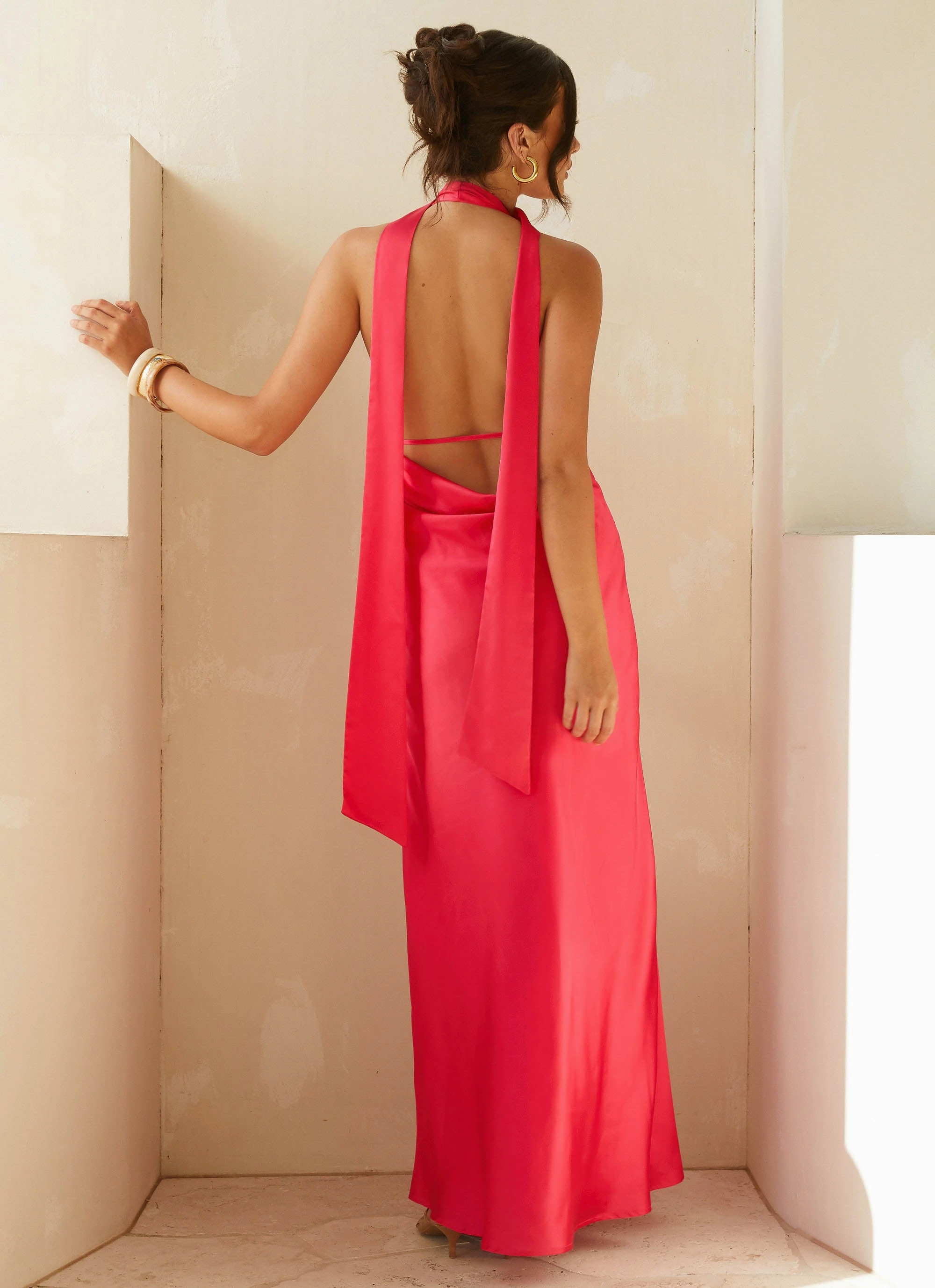 Alicia Satin Halter Maxi Dress - Fuchsia Fresh Glow London Cool