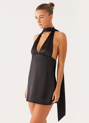 Skin Tone Alicia Satin Halter Mini Dress - Black