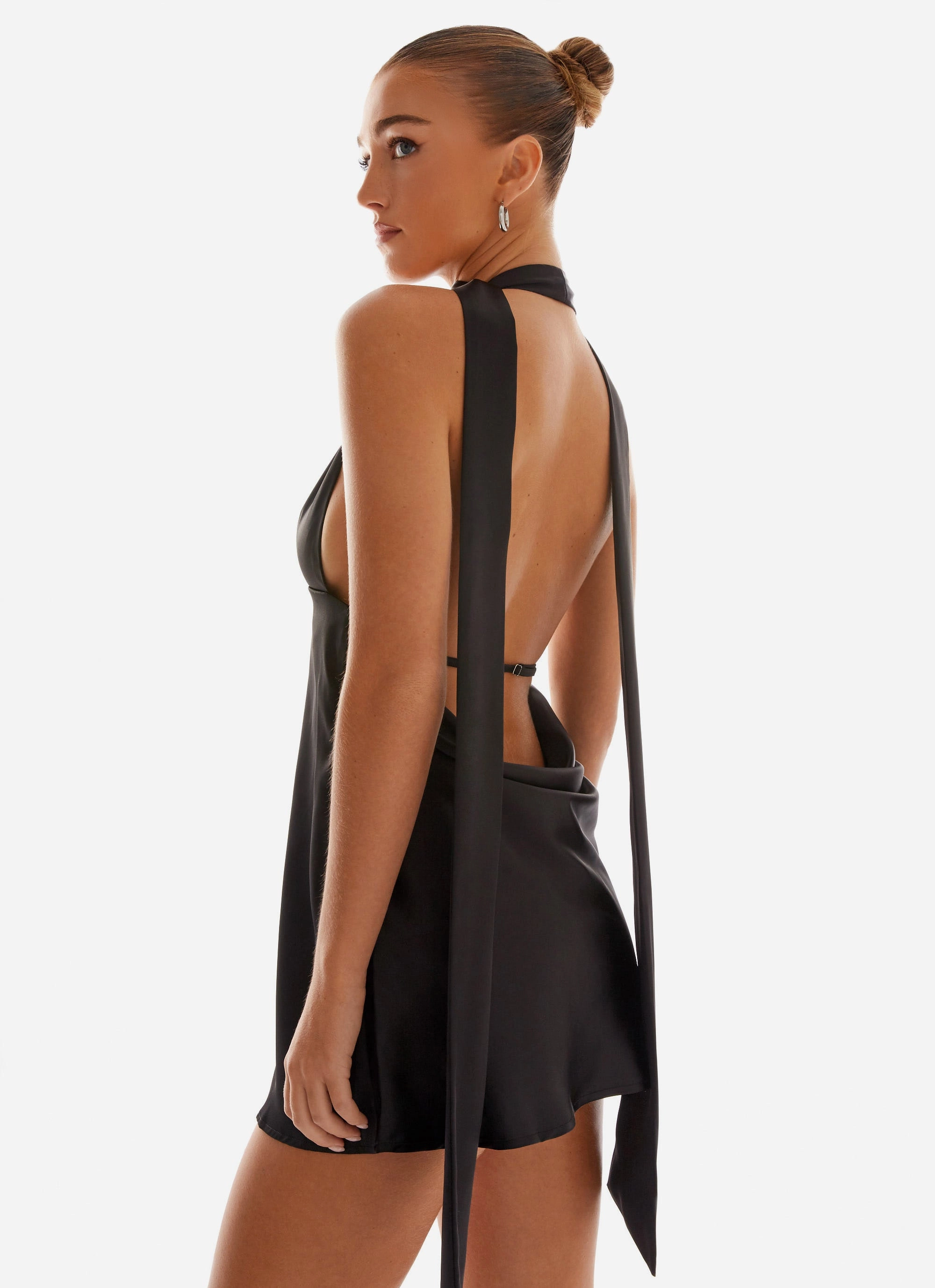Heart Tone Alicia Satin Halter Mini Dress - Black