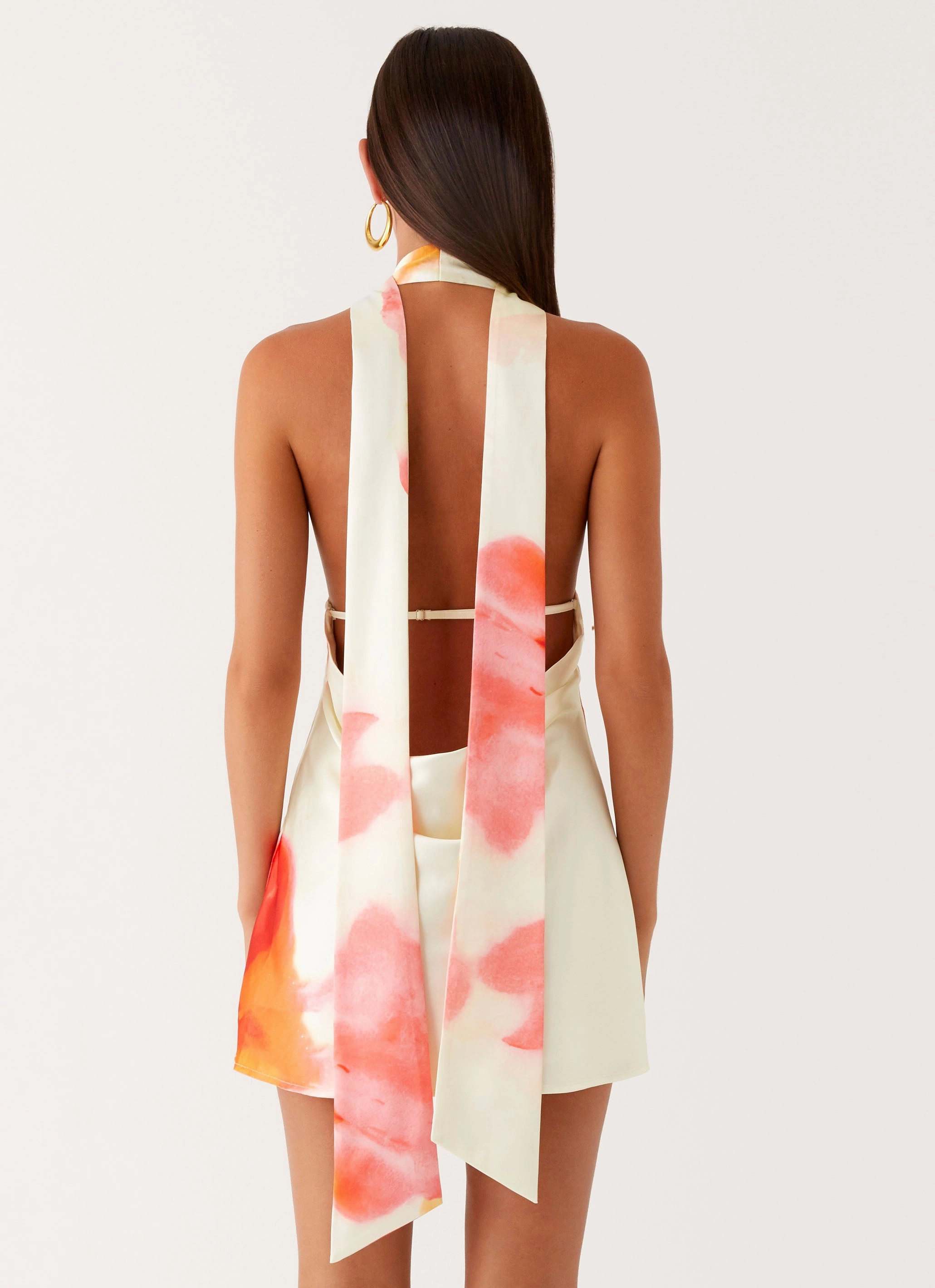 Simple Shape Bold Fashion Alicia Satin Halter Mini Dress - Mimosa Blossom