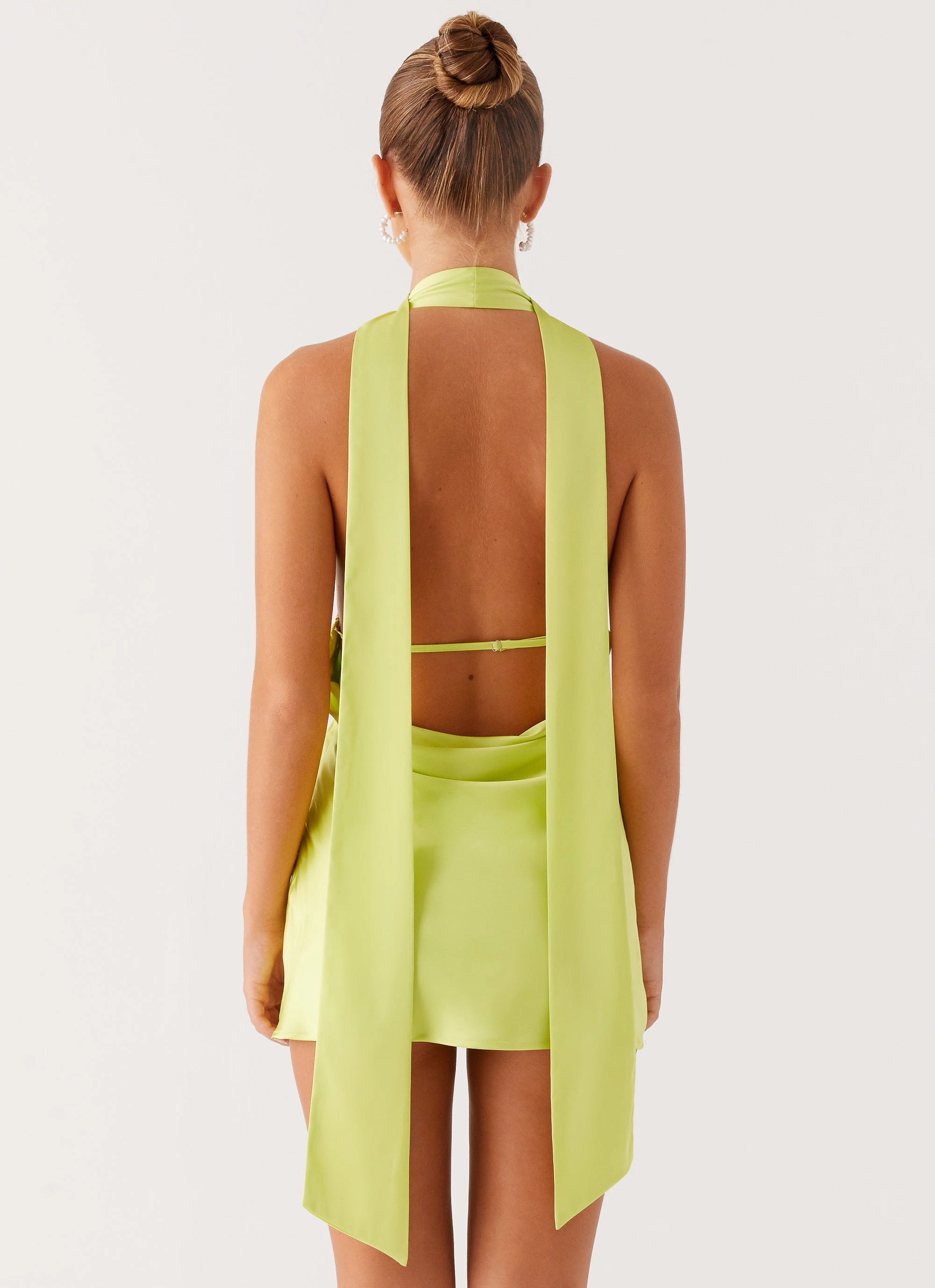 Fair-Trade Floral Comfort Alicia Satin Halter Mini Dress - Sunny Lime