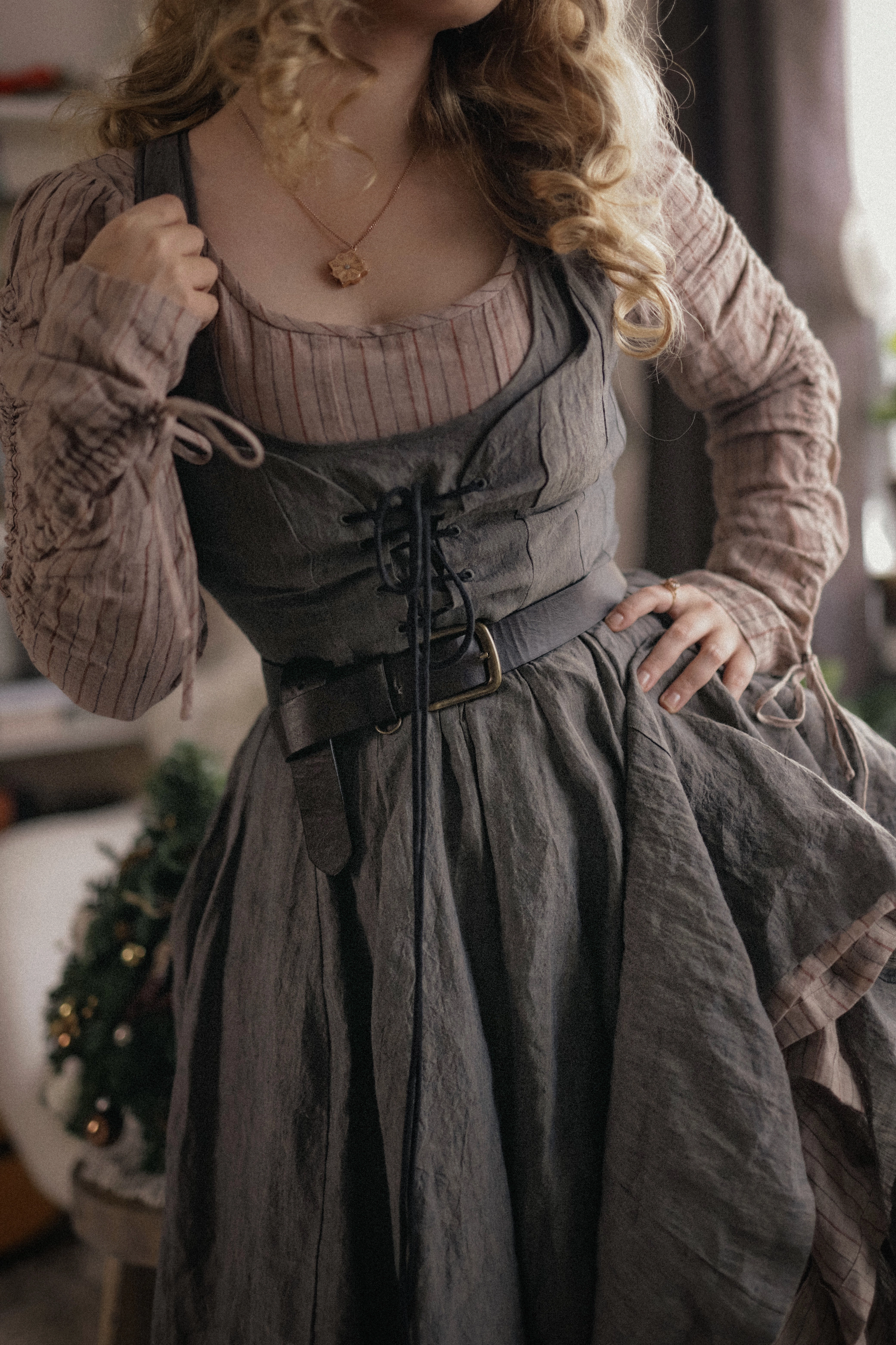 Alisa 25 | lace up linen dress Adjustable Belt Loops