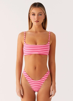 futuristic Lightweight Weave Mauritius Bikini Bottoms - Pink Stripe