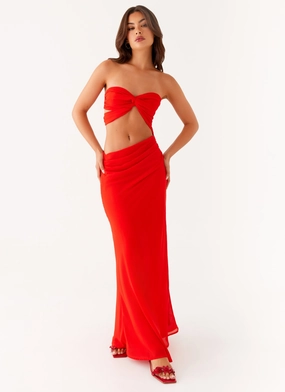 Carla Maxi Dress - Red Velvet-Edge Hook-And-Eye