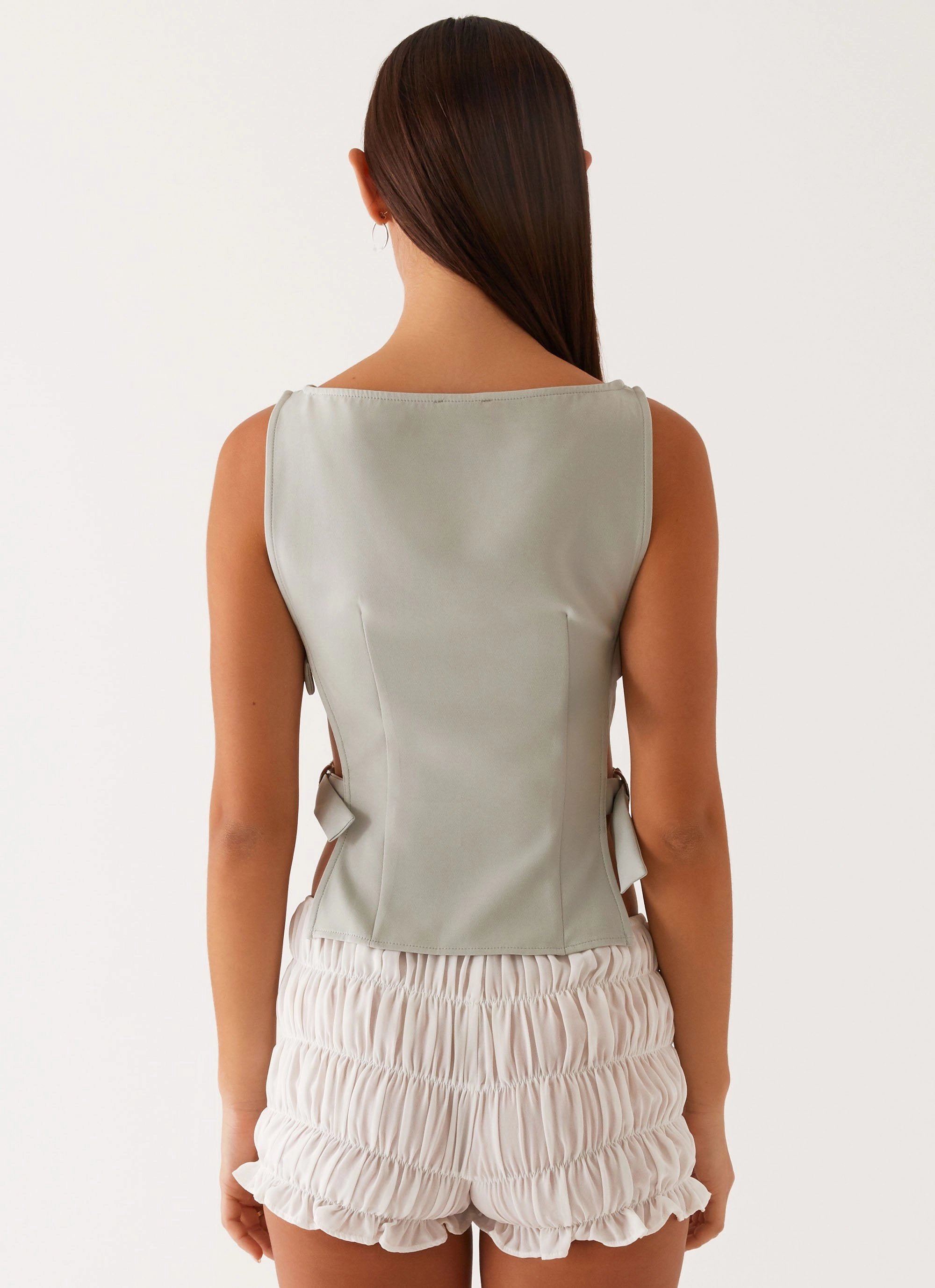 Cherish You Buckle Top - Sage Recycled Polyester Blend Garment Washed