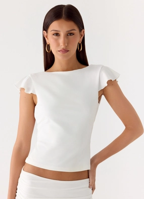 RibbedTrims WrinkleResistant Fabric Maxina Cap Sleeve Top - White
