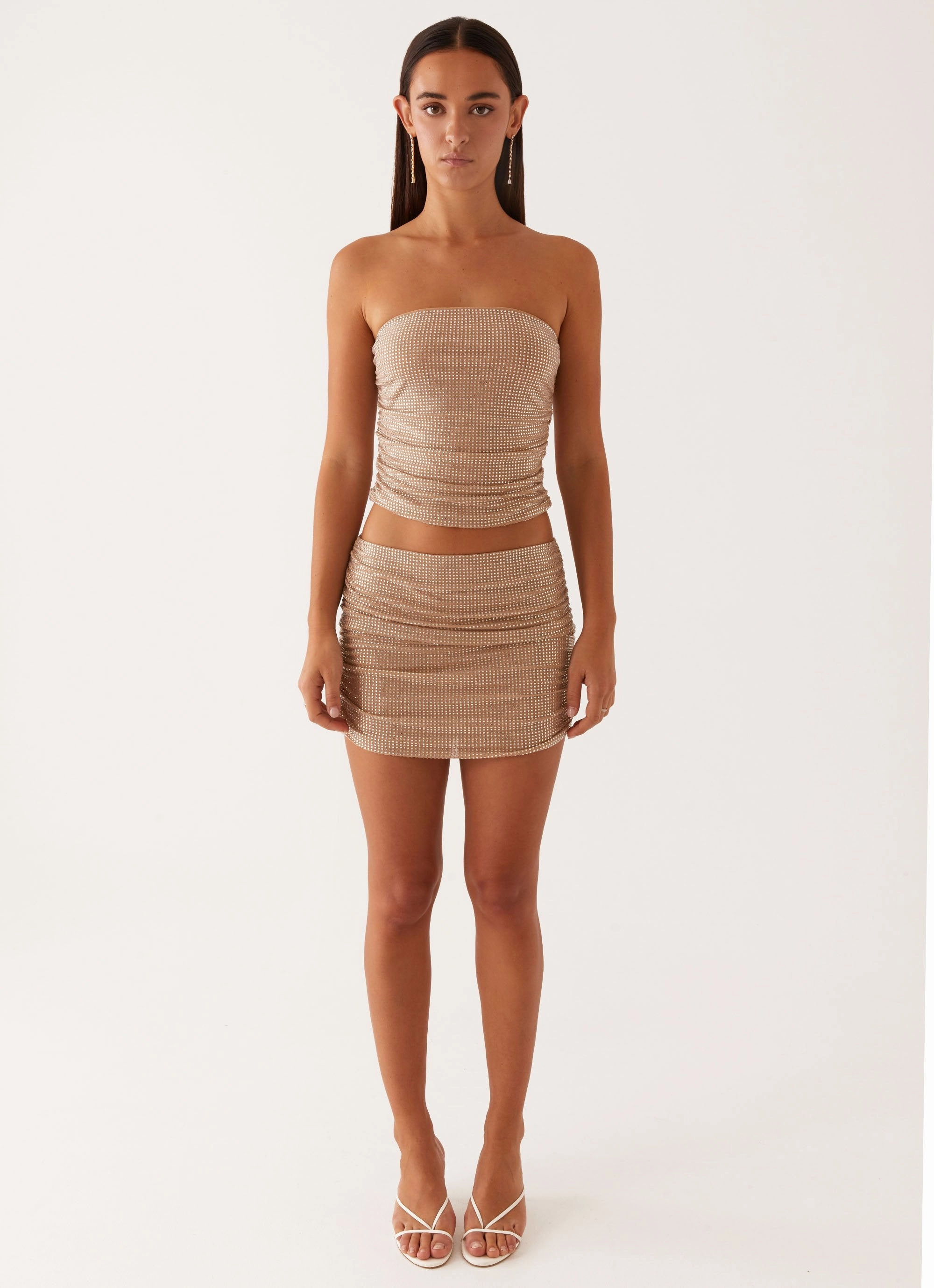 Slim Fit Wear Brightside Rhinestone Mini Skirt - Silver