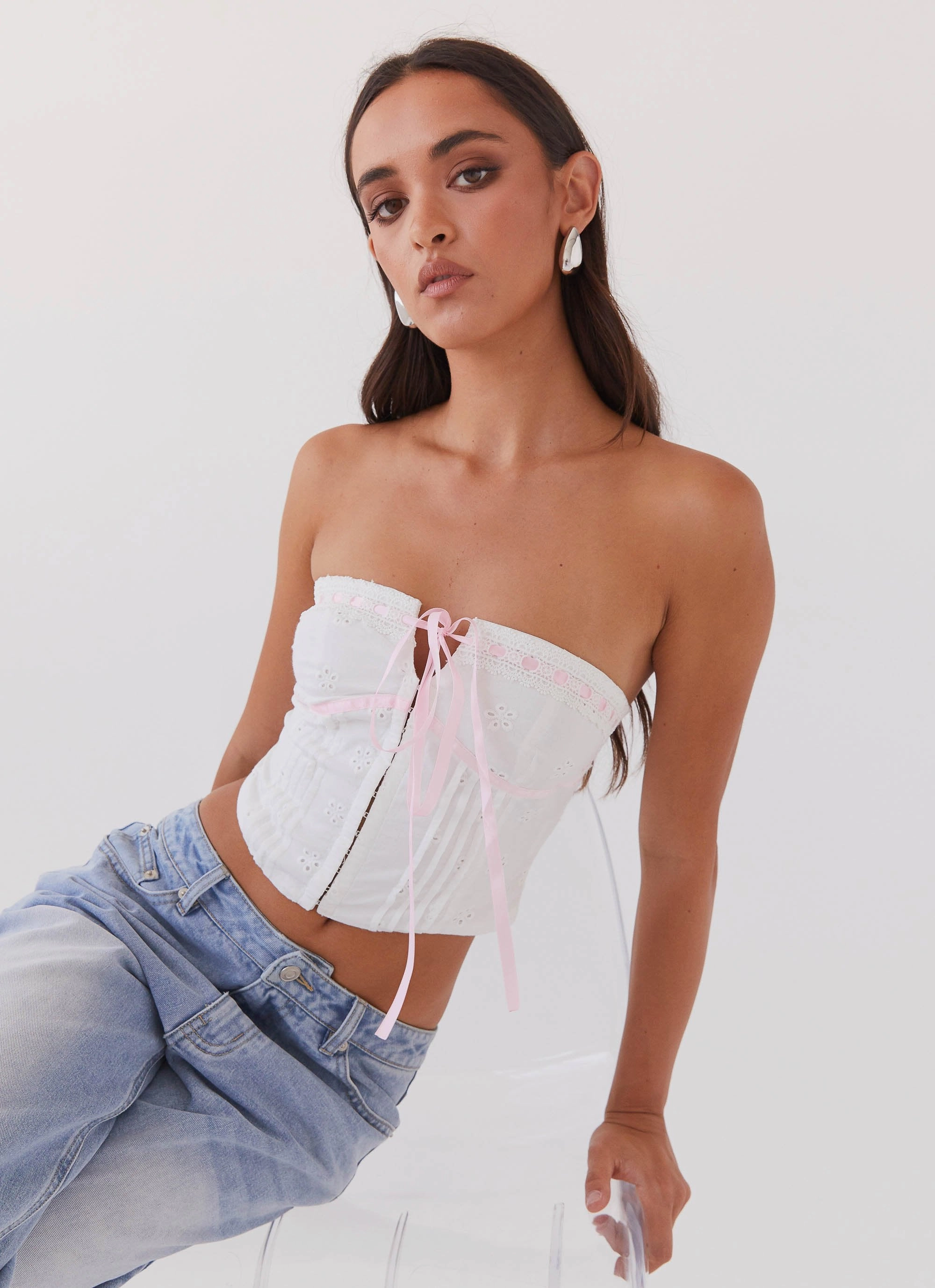 Sustainable Manufacturing Process BreathableMaterial All My Affection Bustier Top - Pink Ribbon