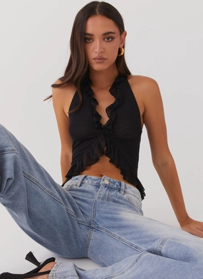 Tanya Mesh Frill Top - Black Wrinkle Resistant Finish EcoCertified