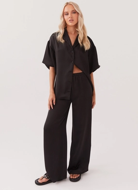 Reinforced Stress Points Wool blend Palm Cove Satin Pants - Black