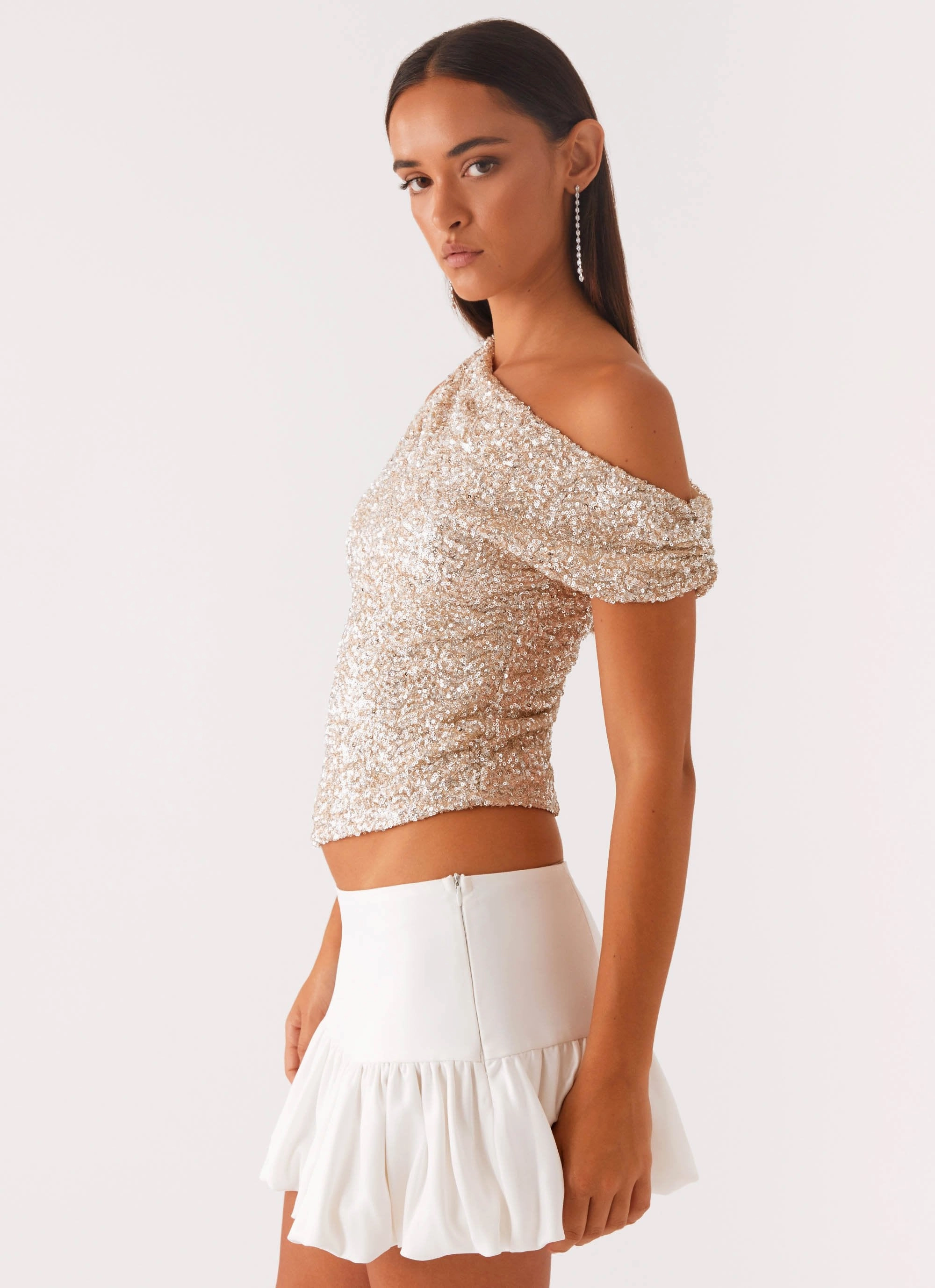 All Star Off Shoulder Top - Silver AntiSlipGrip Lightweight Fabric
