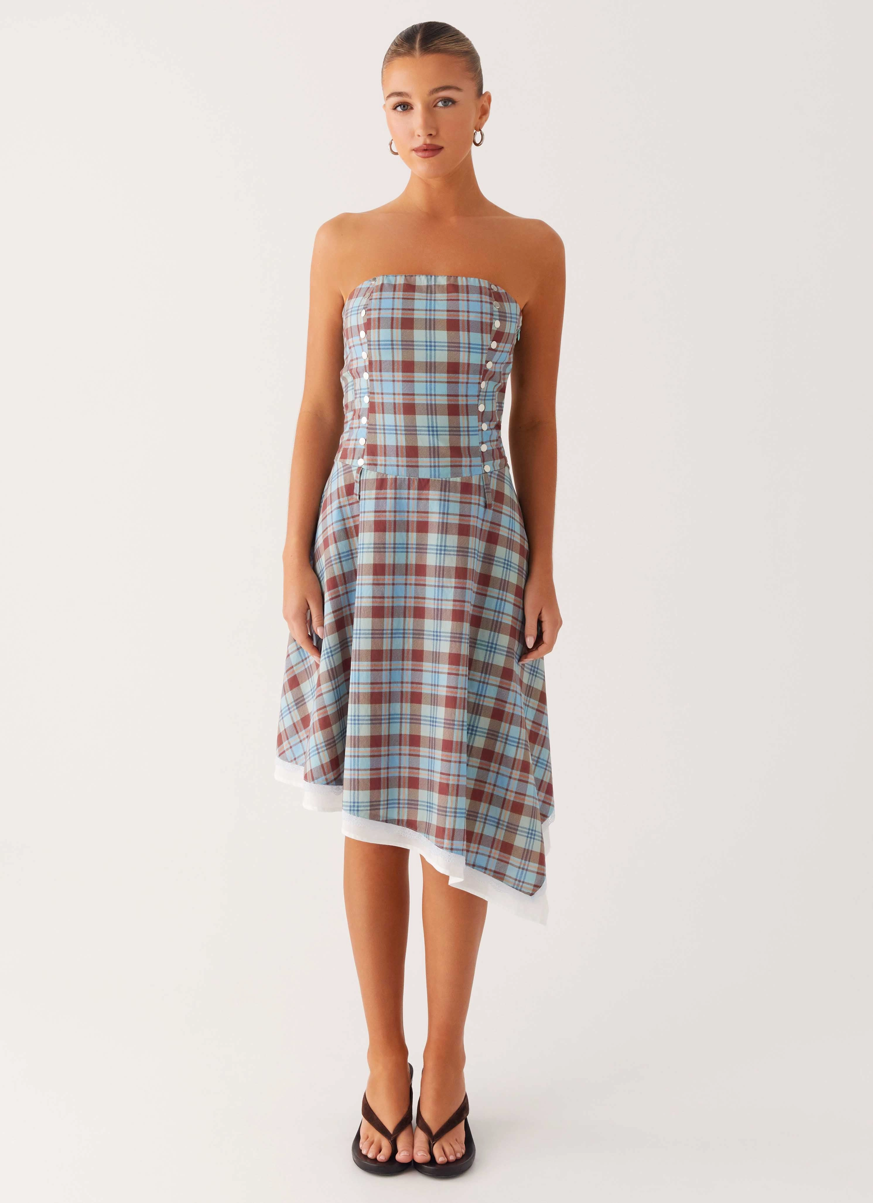 Loose Flow Tonie Strapless Midi Dress - Shoreline Check