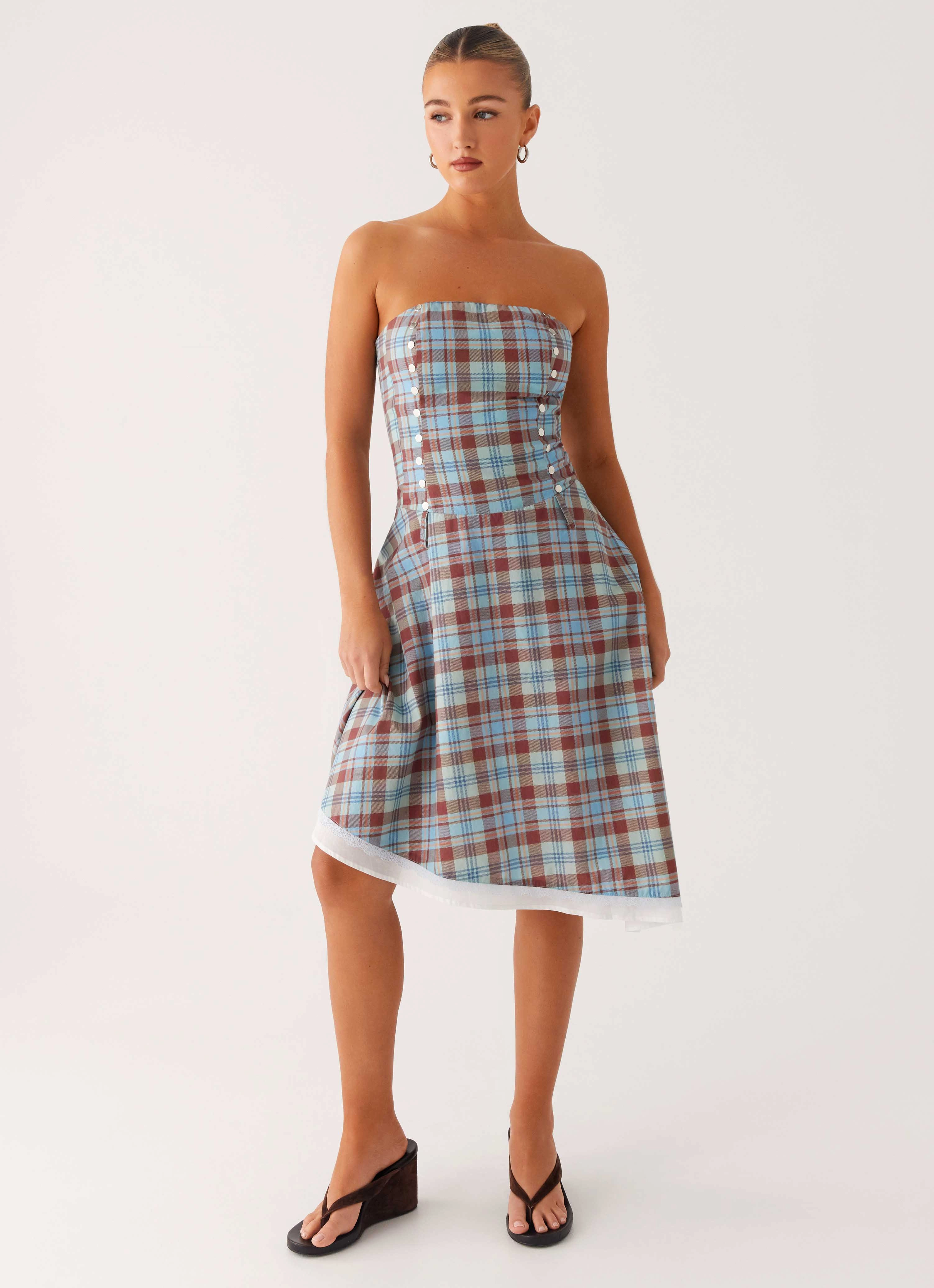 Relaxed and stylish Tonie Strapless Midi Dress - Shoreline Check