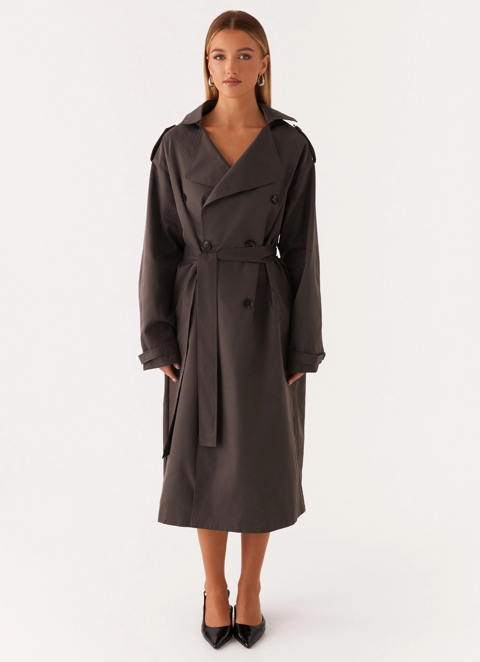Basic Layers Brighton Oversized Trench Coat - Grey