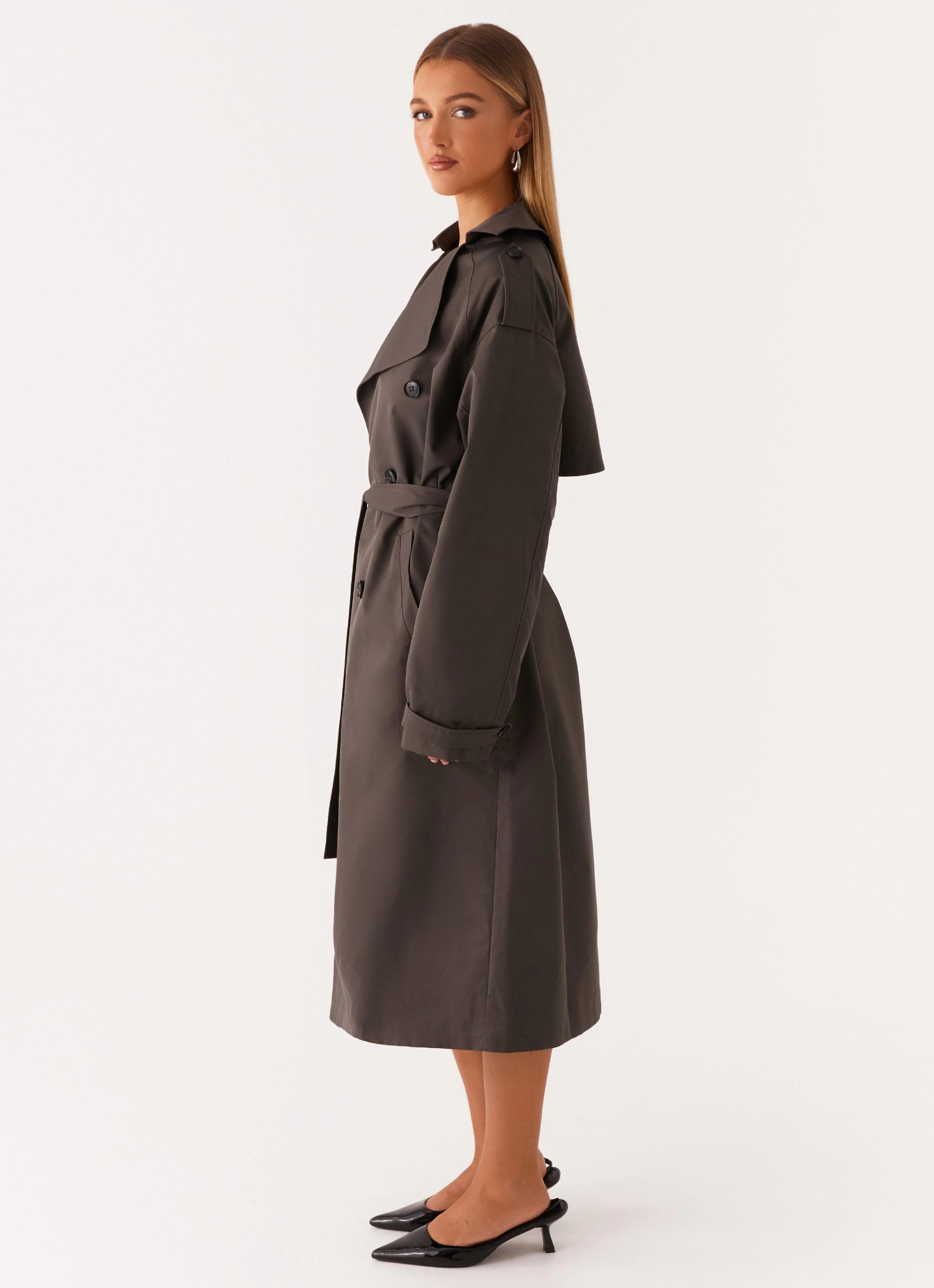 Thermo Regulating Fabric Breathable Technology Brighton Oversized Trench Coat - Grey