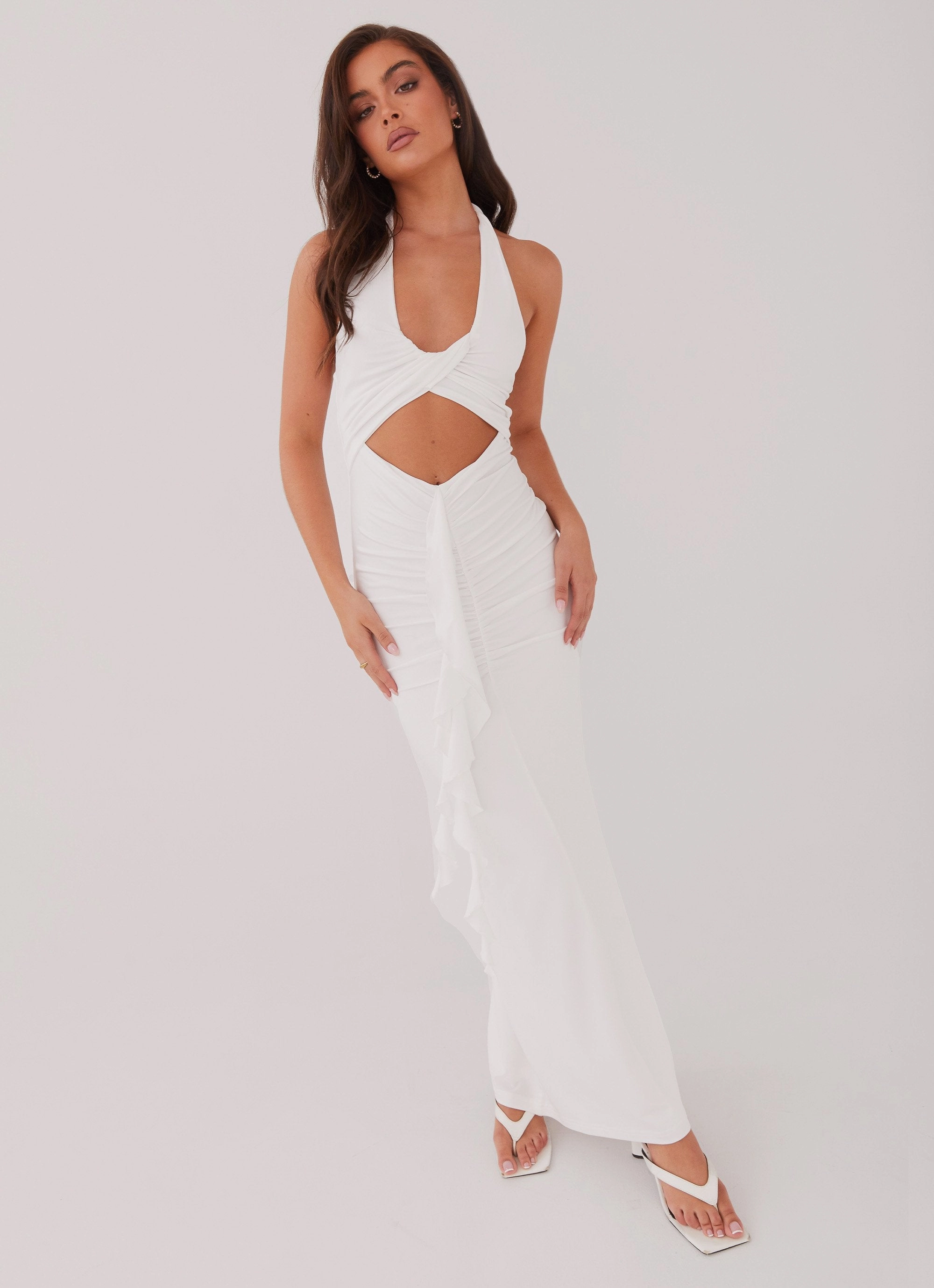 Allanna Frill Maxi Dress - White Clean Grace Casual and Stylish
