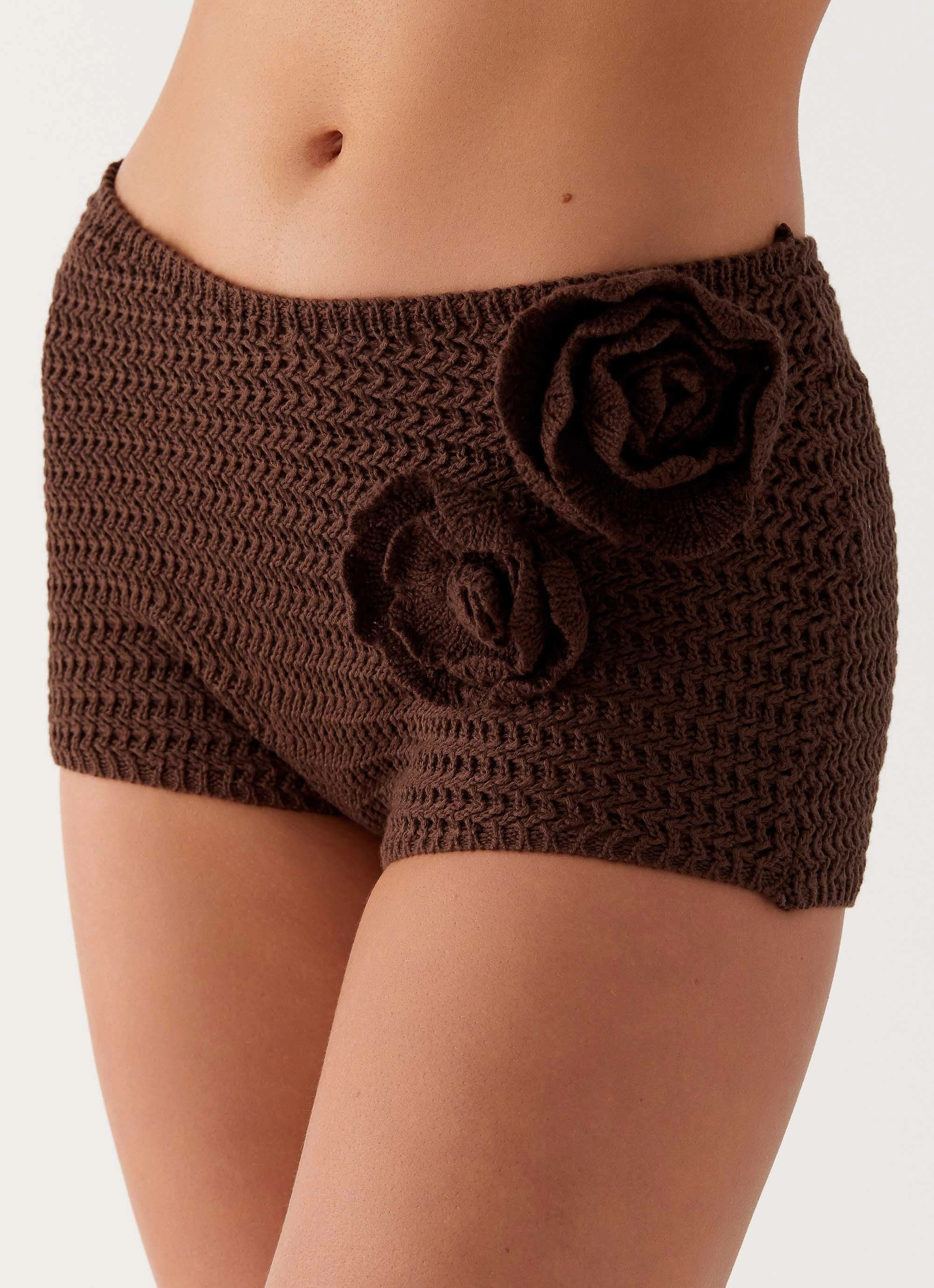 Maia Rose Crochet Mini Shorts - Chocolate Durable Comfort Chill Wear