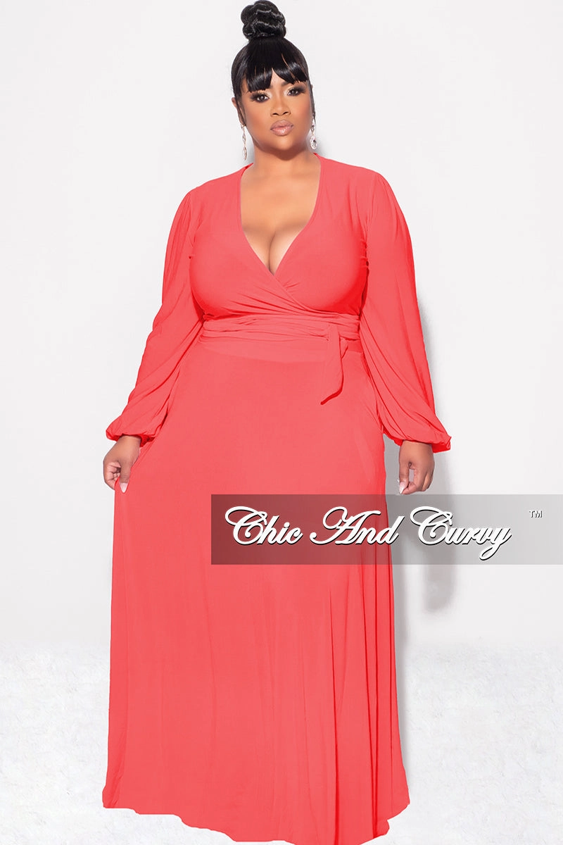 Reflective Trim Options Final Sale Plus Size 2pc Long Sleeve Crop Tie Top and Skirt Set in Orange