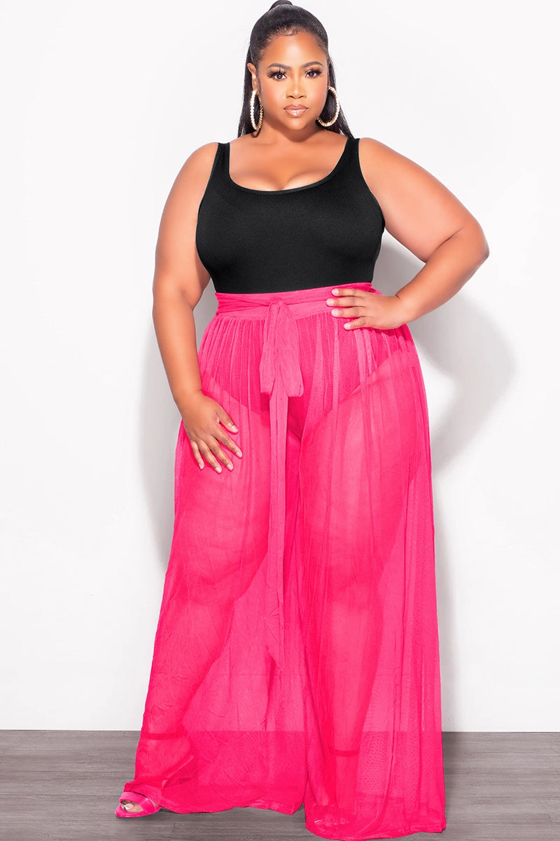 Final Sale Plus Size 2pc Sheer Duster and Pants Set in Fuchsia Quick Fit Design