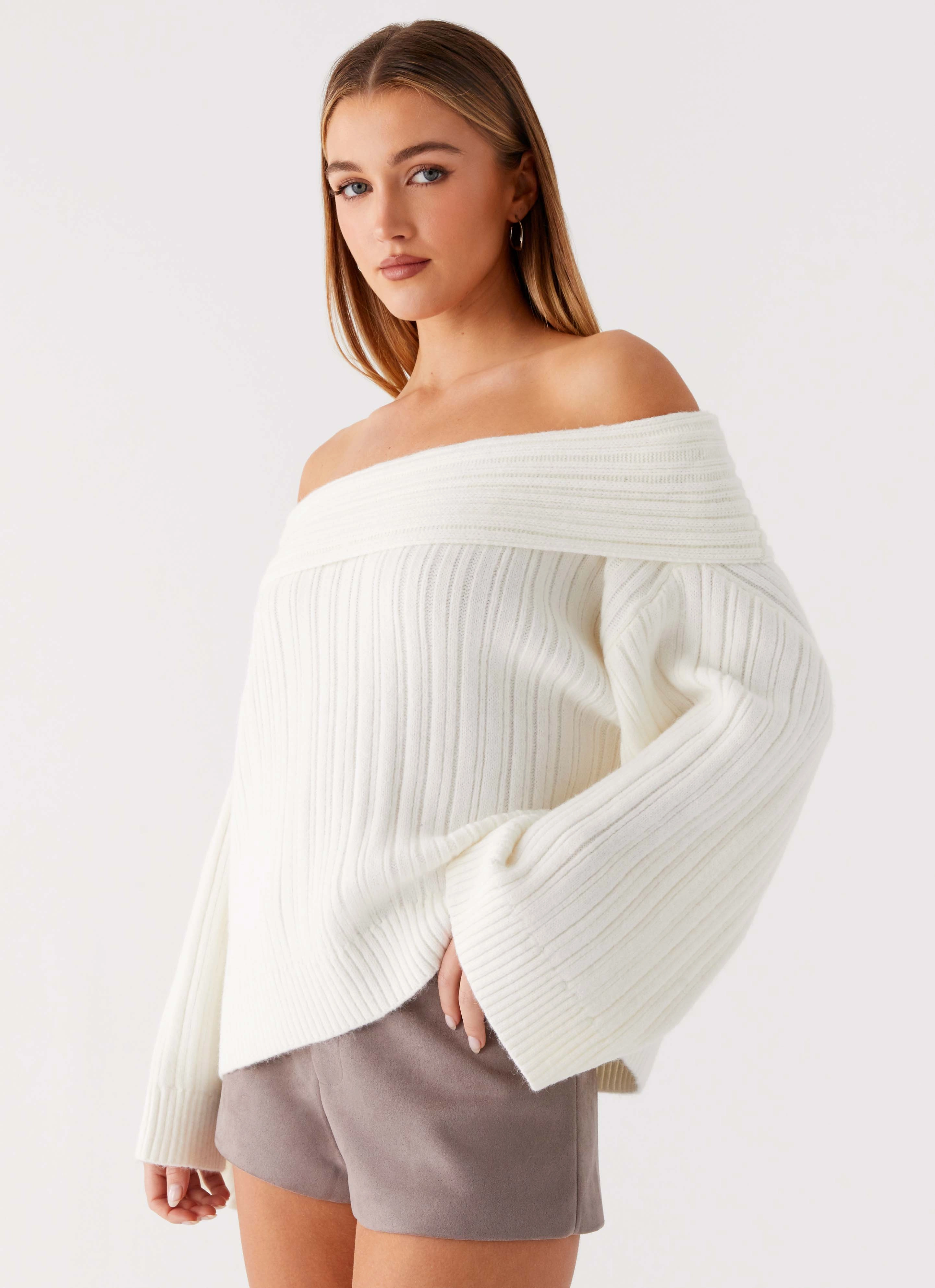 TexturedSurface Federica Off Shoulder Knit - White