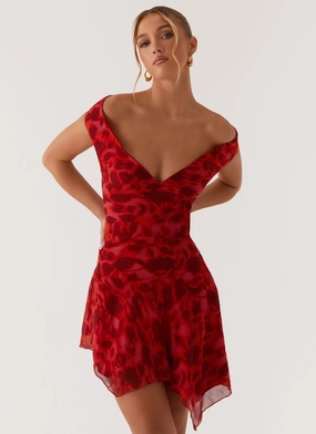 Alma Mini Dress - Deep Red Floral Gloss Finish Urban appeal