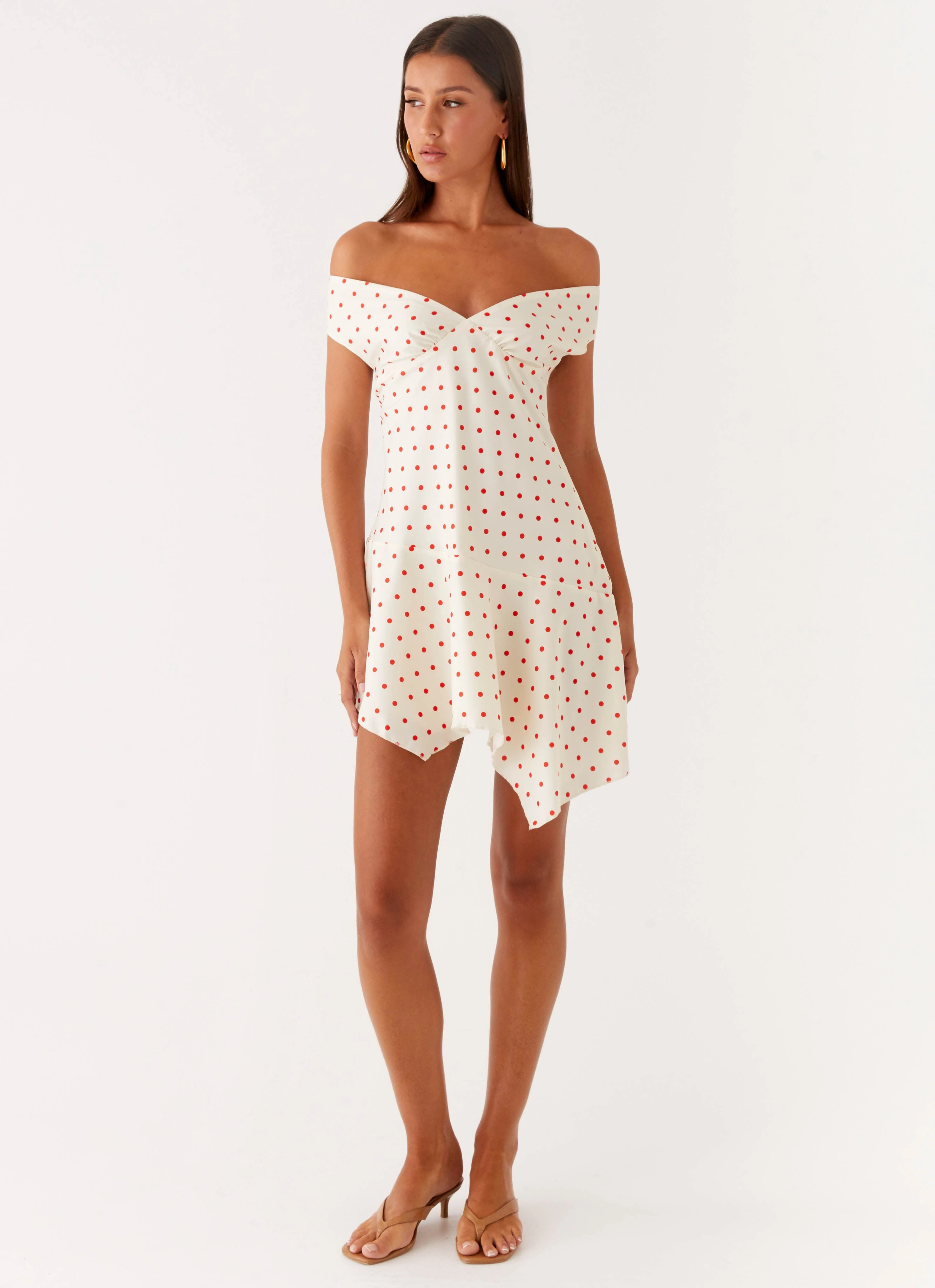Alma Mini Dress - White Red Polka Dot Bare Glow