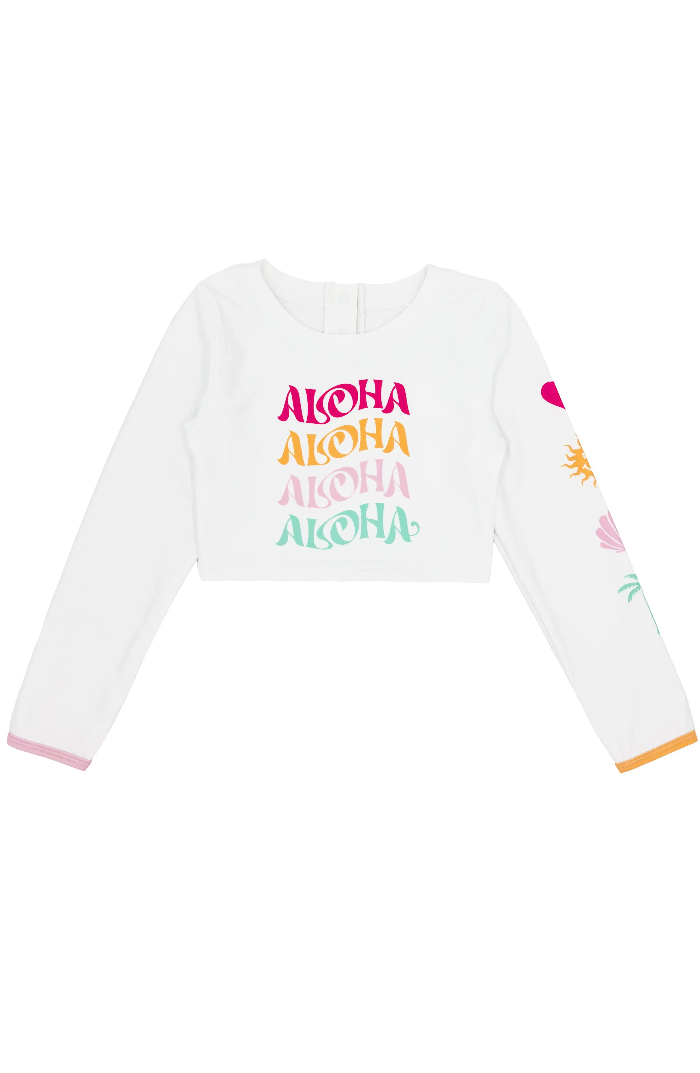 Aloha Crop Long Sleeve Rash Guard Top in White