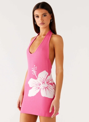 Aloha Knit Mini Dress - Pink Layered-Sleeve