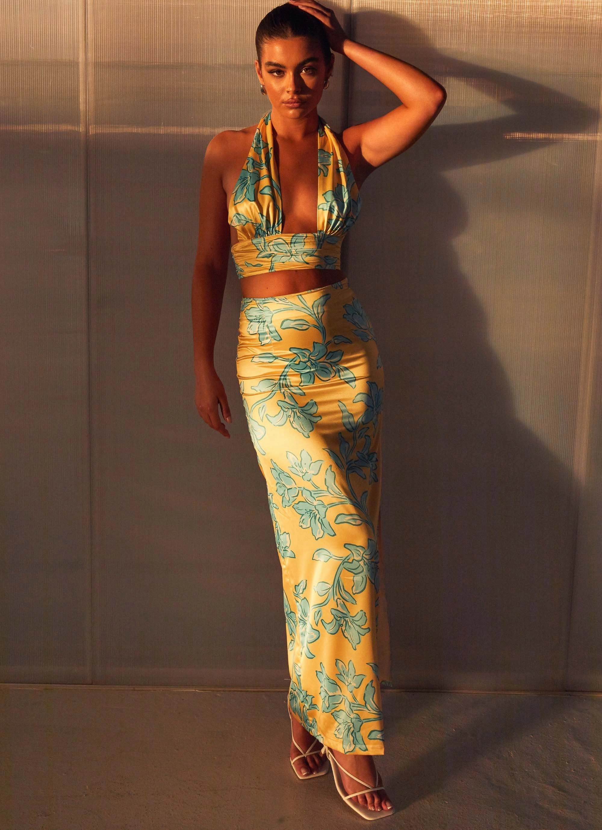 Amalia Satin Maxi Skirt - Golden Bloom Timeless Appeal Stay Comfortable