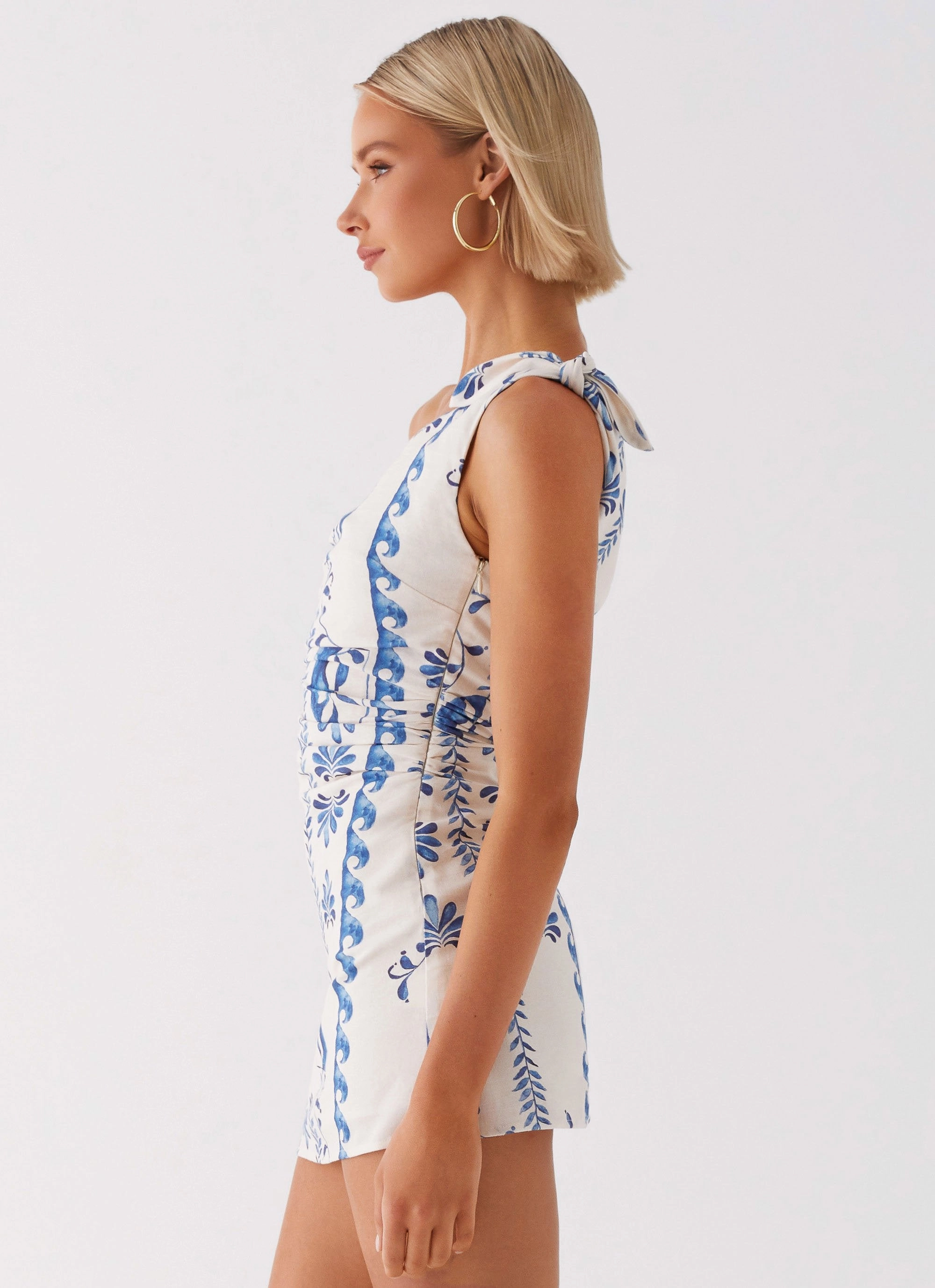 Amazonia Linen Mini Dress - Floral Wave Fitted Design Patterned-Fabric