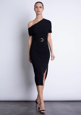 Soft Drape Amber Knit Midi Dress - Black