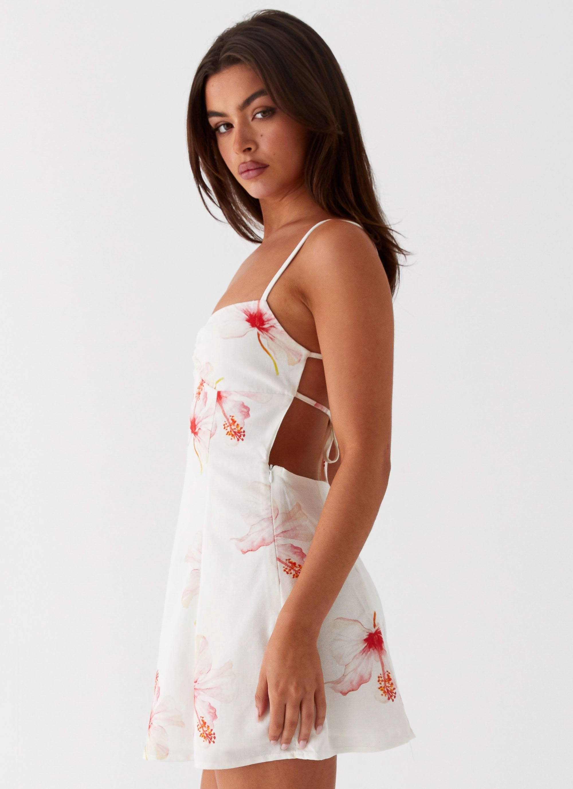 Isra Linen Mini Dress - Camellia Countryside-Style button detail