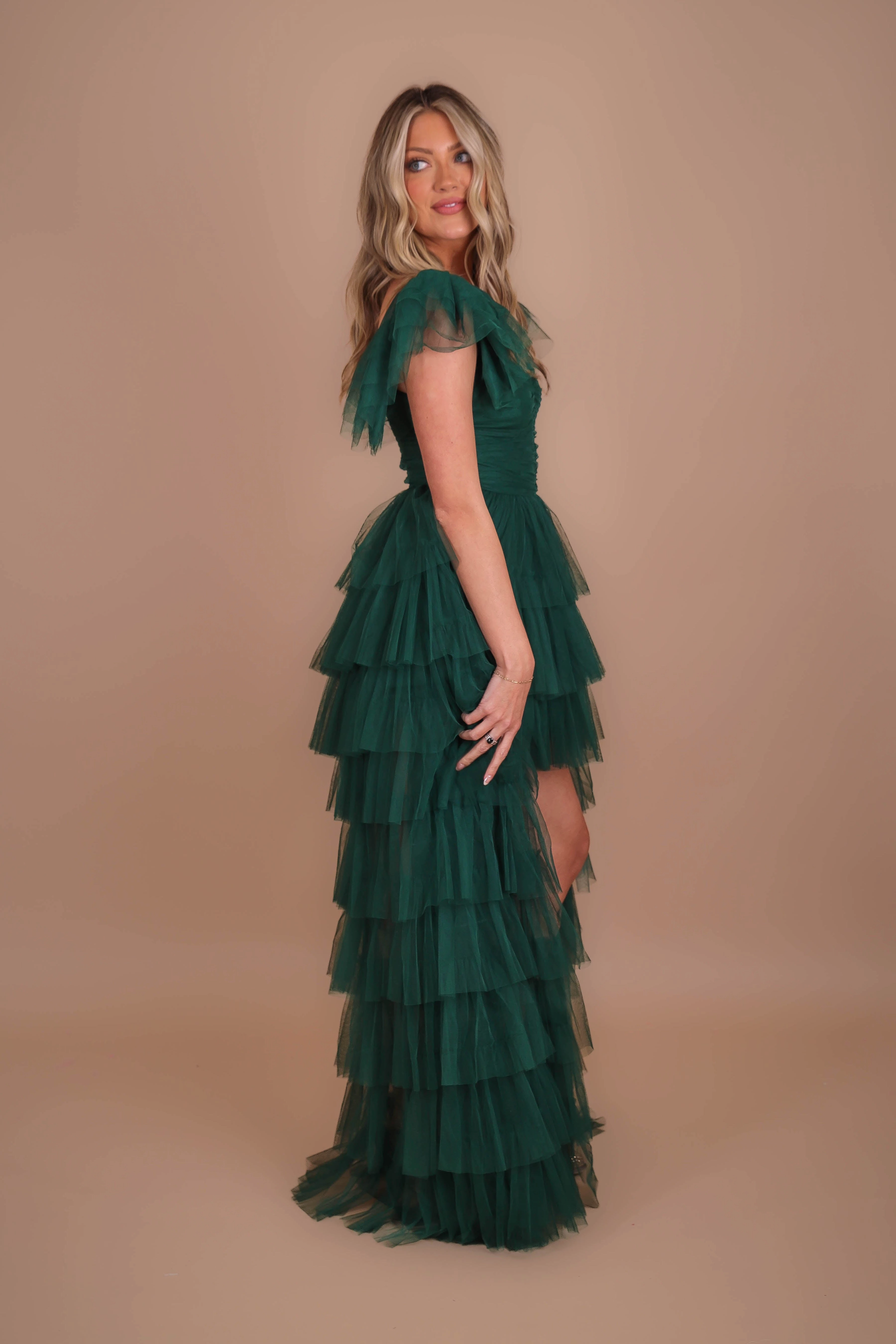 Evening Vibe Skin Tone RESTOCK: On Cloud 9 Tulle Maxi Dress-Hunter Green