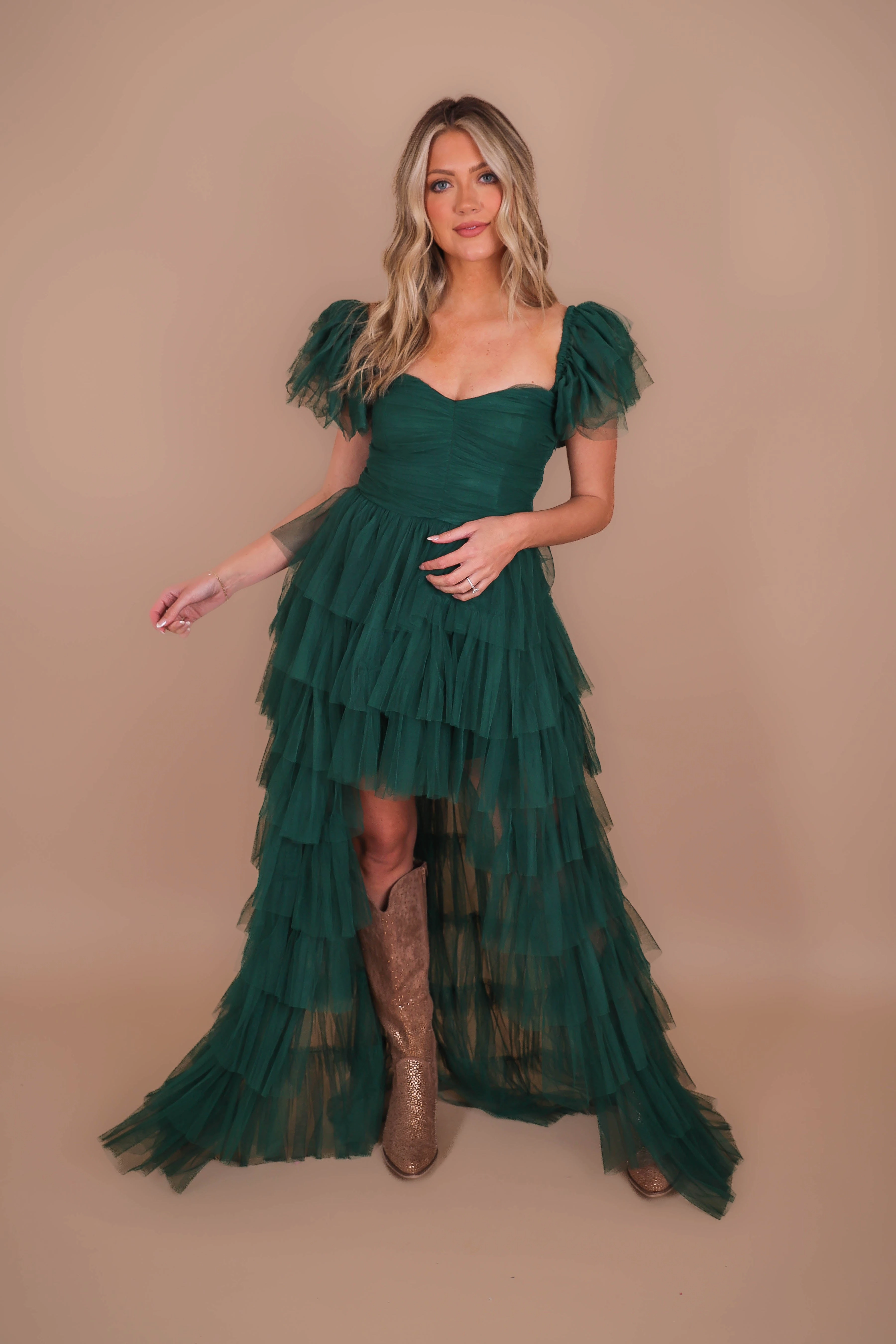 RESTOCK: On Cloud 9 Tulle Maxi Dress-Hunter Green Wrap-Style Comfy Style