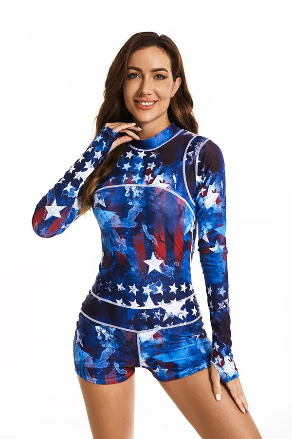 American flag Long Sleeve Boyleg UPF50  Rash Guard