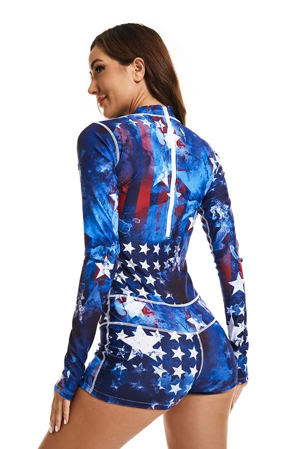 American flag Long Sleeve Boyleg UPF50  Rash Guard