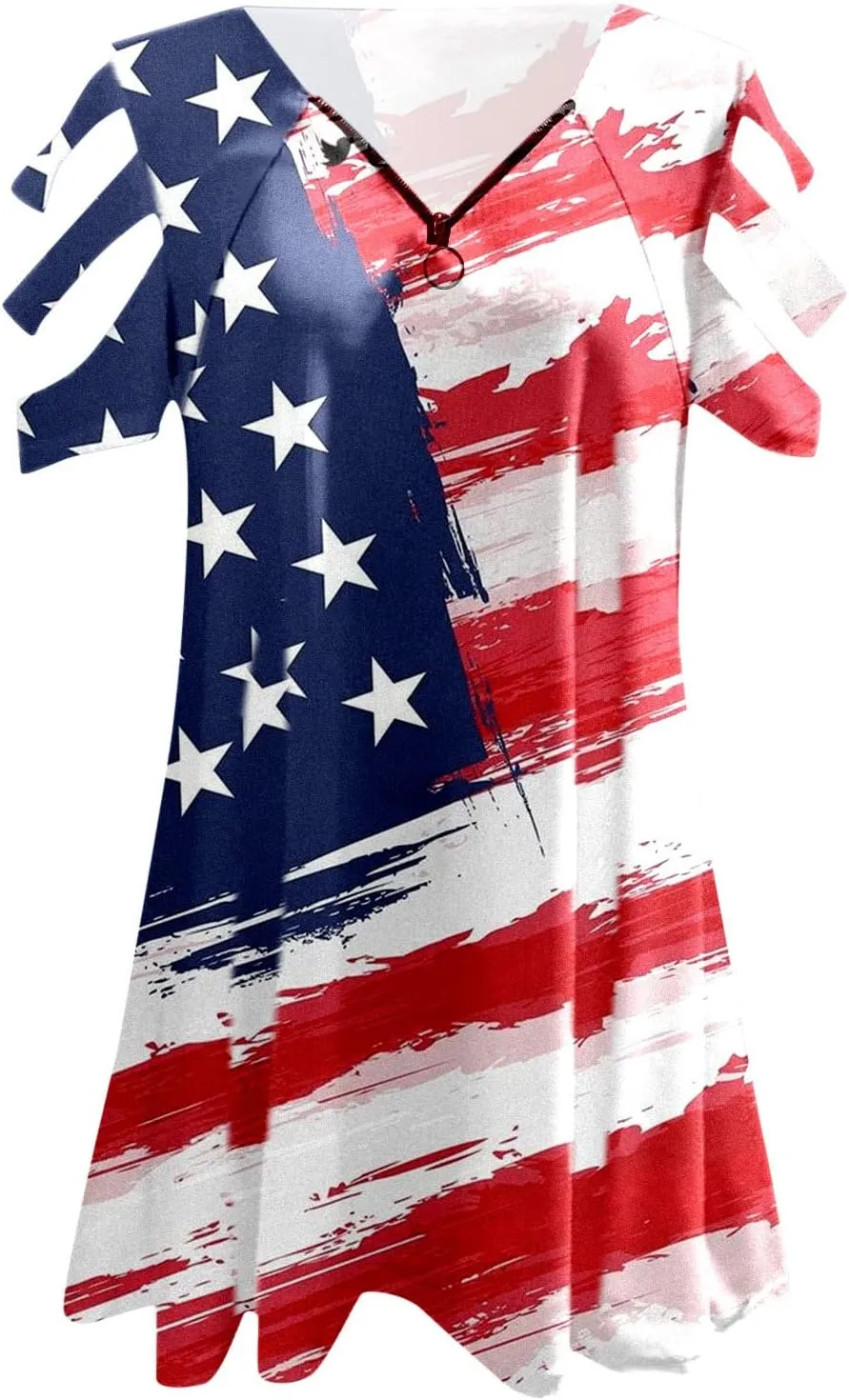 American Flag Shirt Women Patriotic 4th of July V Neck Cold Shoulder T Shirts USA Graphic Tee Tshirts