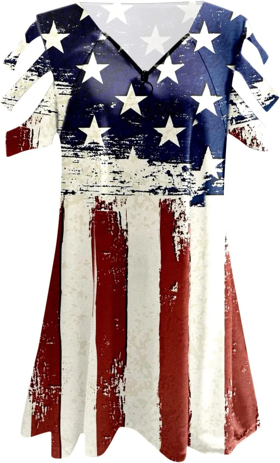 American Flag Shirt Women Patriotic 4th of July V Neck Cold Shoulder T Shirts USA Graphic Tee Tshirts