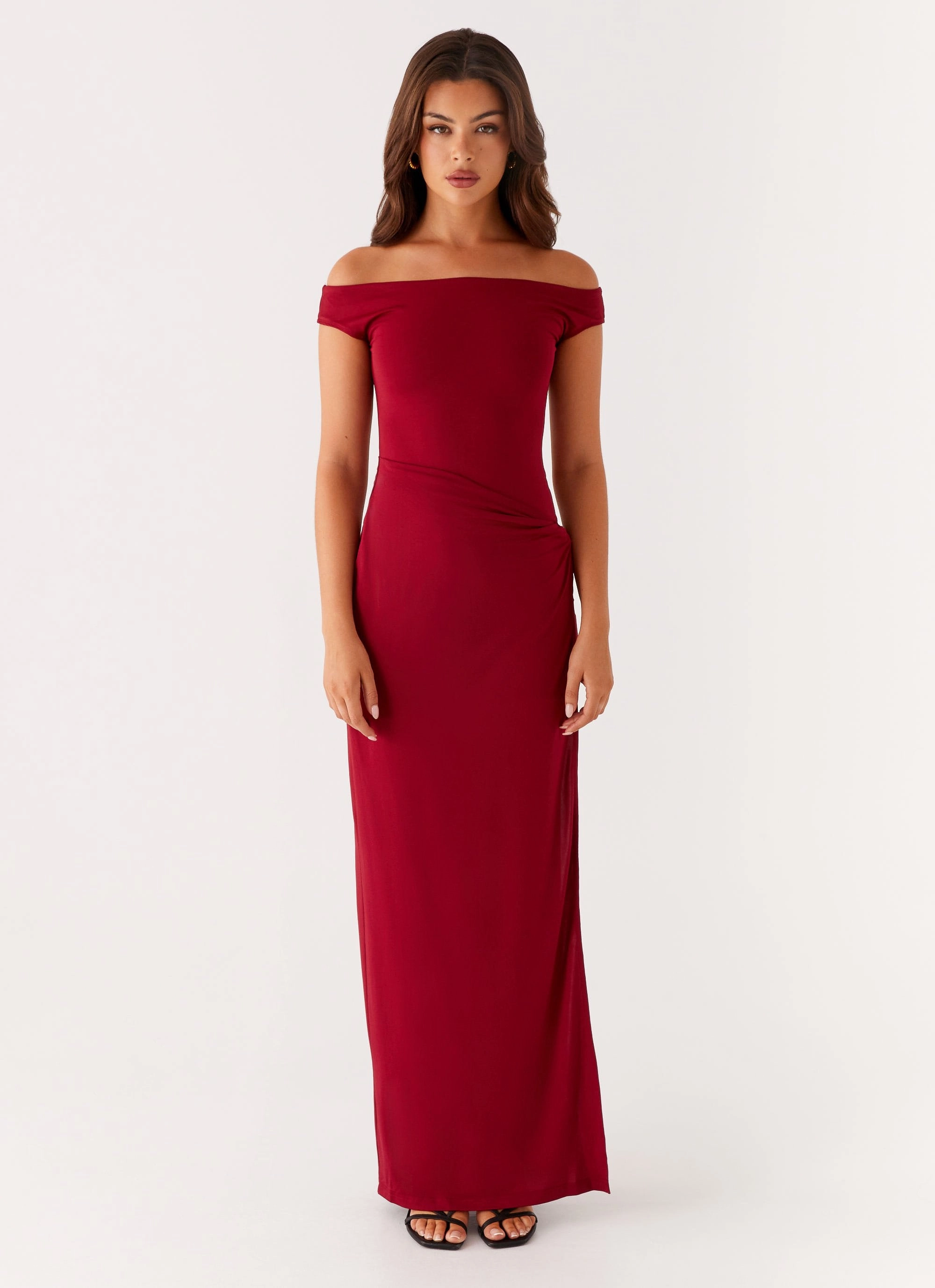 Amerie Maxi Dress - Maroon Peace View Side Ruching